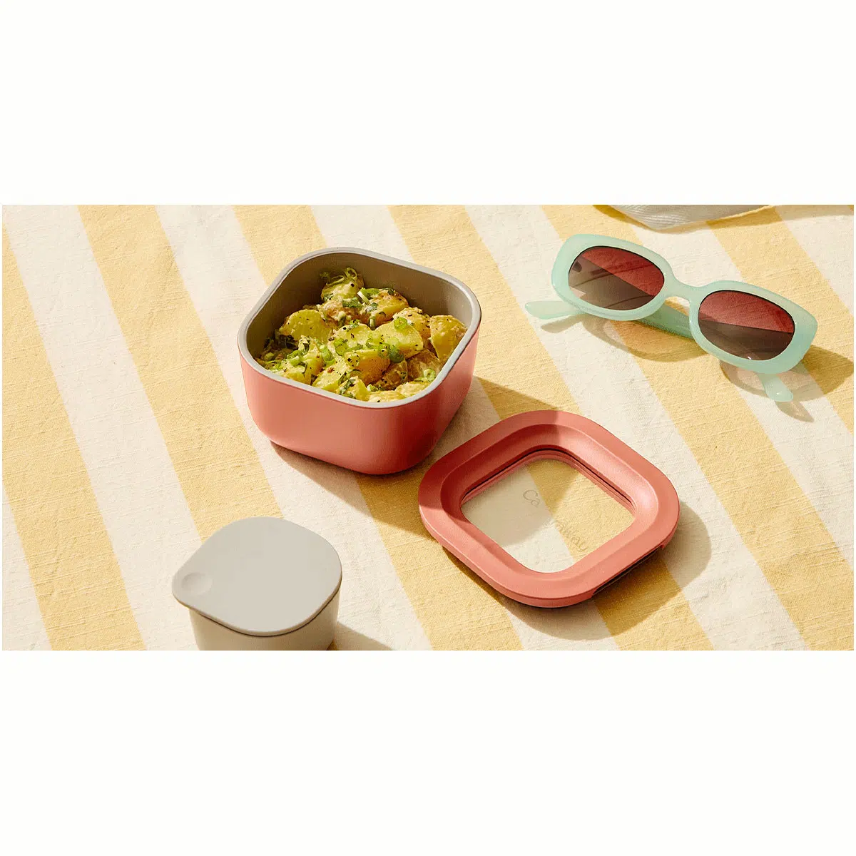 Caraway Mini Square Glass Food Storage Container 1.75 Cup - Non-Toxic, Ceramic-Coated, Official Store