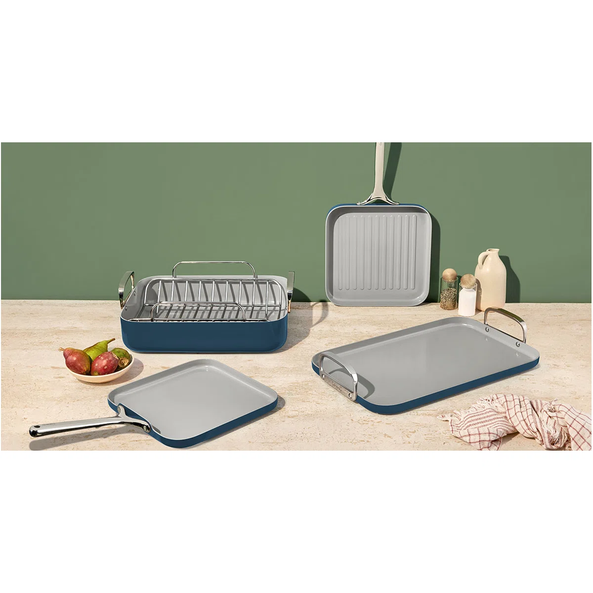 caraway-squareware-set-non-stick-ceramic-square-cookware-grill-pan-griddle-pan-o image 1
