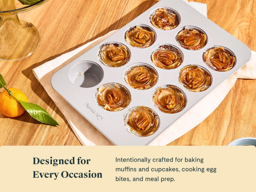 Caraway 12-Cup Nonstick Ceramic Muffin Pan – Non-Toxic, Aluminized Steel, Oven Safe to 550°F – PTFE & PFOA Free