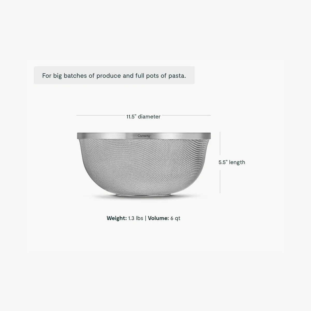 caraway-large-stainless-steel-strainer-6qt-fast-drainage-non-toxic-stackable image 1