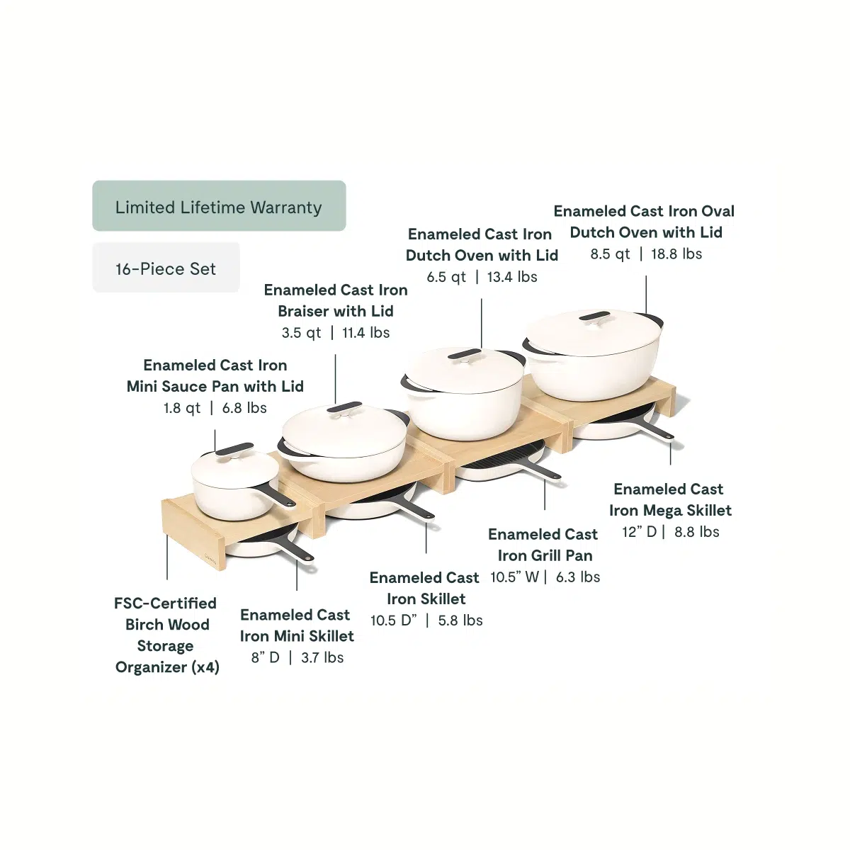 caraway-deluxe-enameled-cast-iron-set-16-piece-non-toxic-large-cookware-set-with image 3