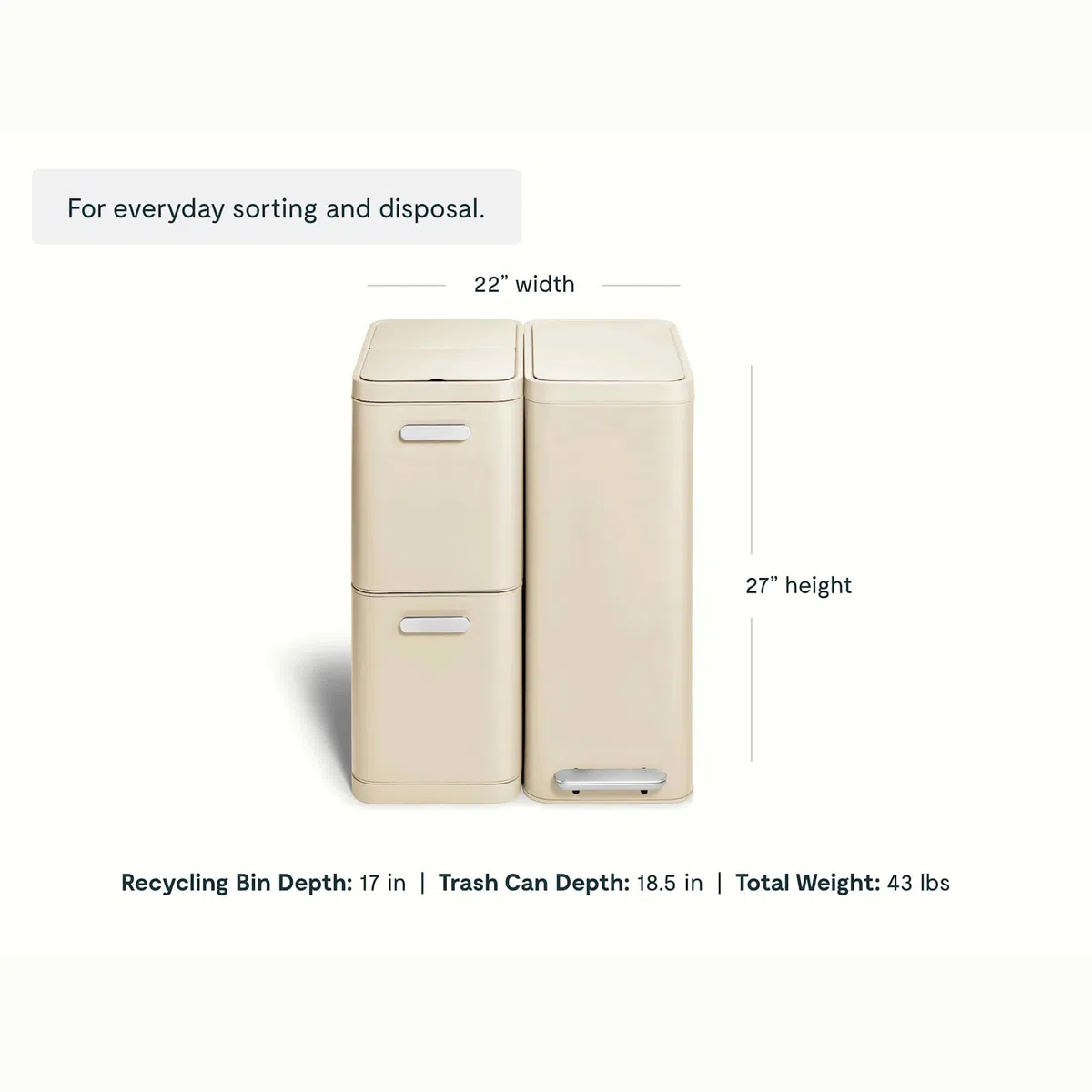 caraway-trash-recycling-duo-slim-stainless-steel-kitchen-bins-fingerprint-resist image 3