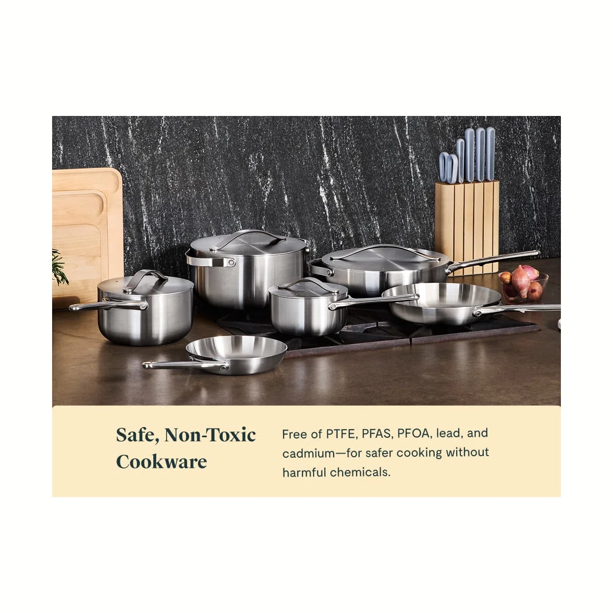 caraway-16-piece-stainless-steel-cookware-set-5-ply-pots-pans-non-toxic-lifetime image 4