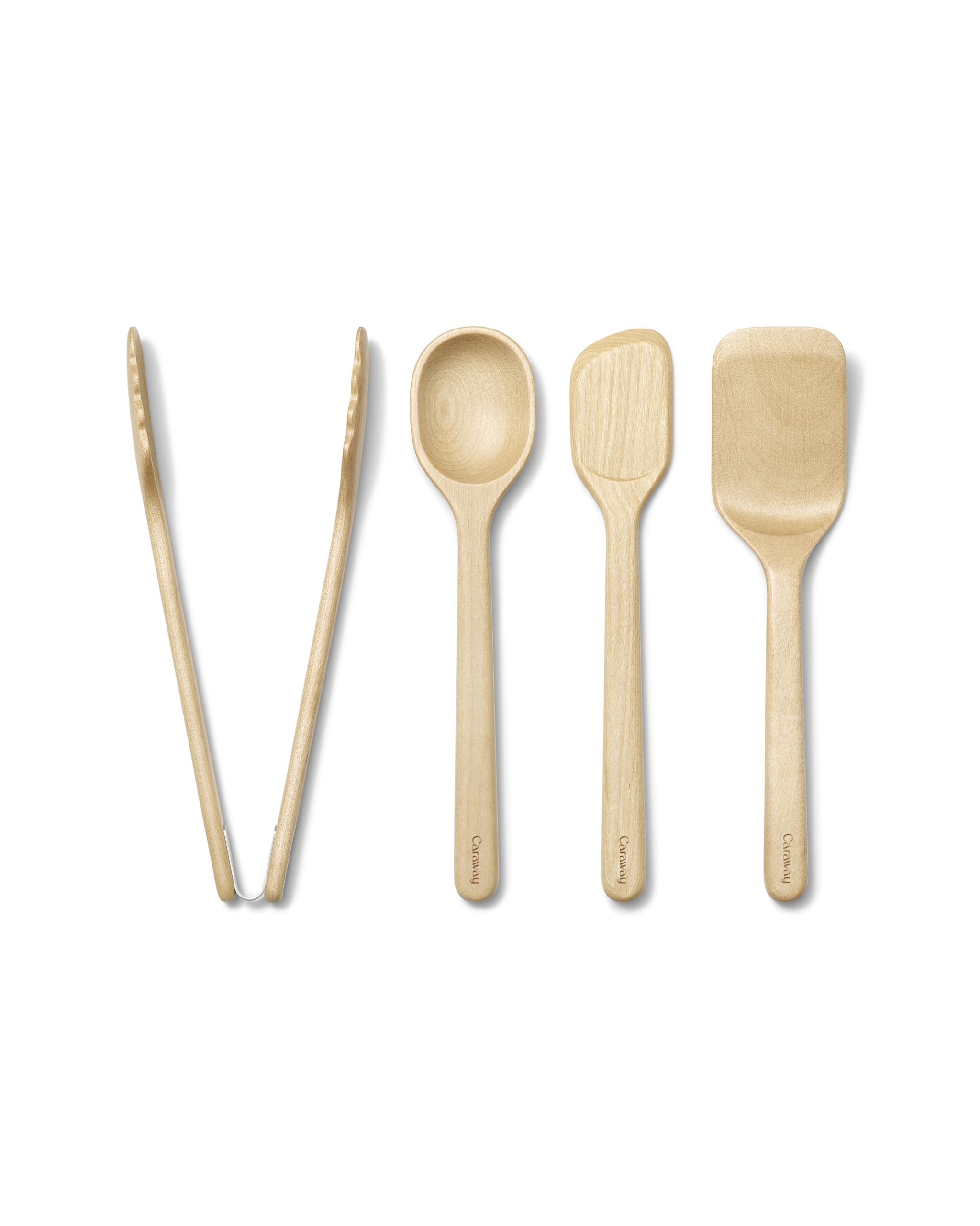 Caraway 4-Piece Mini Wooden Kitchen Utensils Set — Mini Spoon, Scraper, Spatula, and Tongs