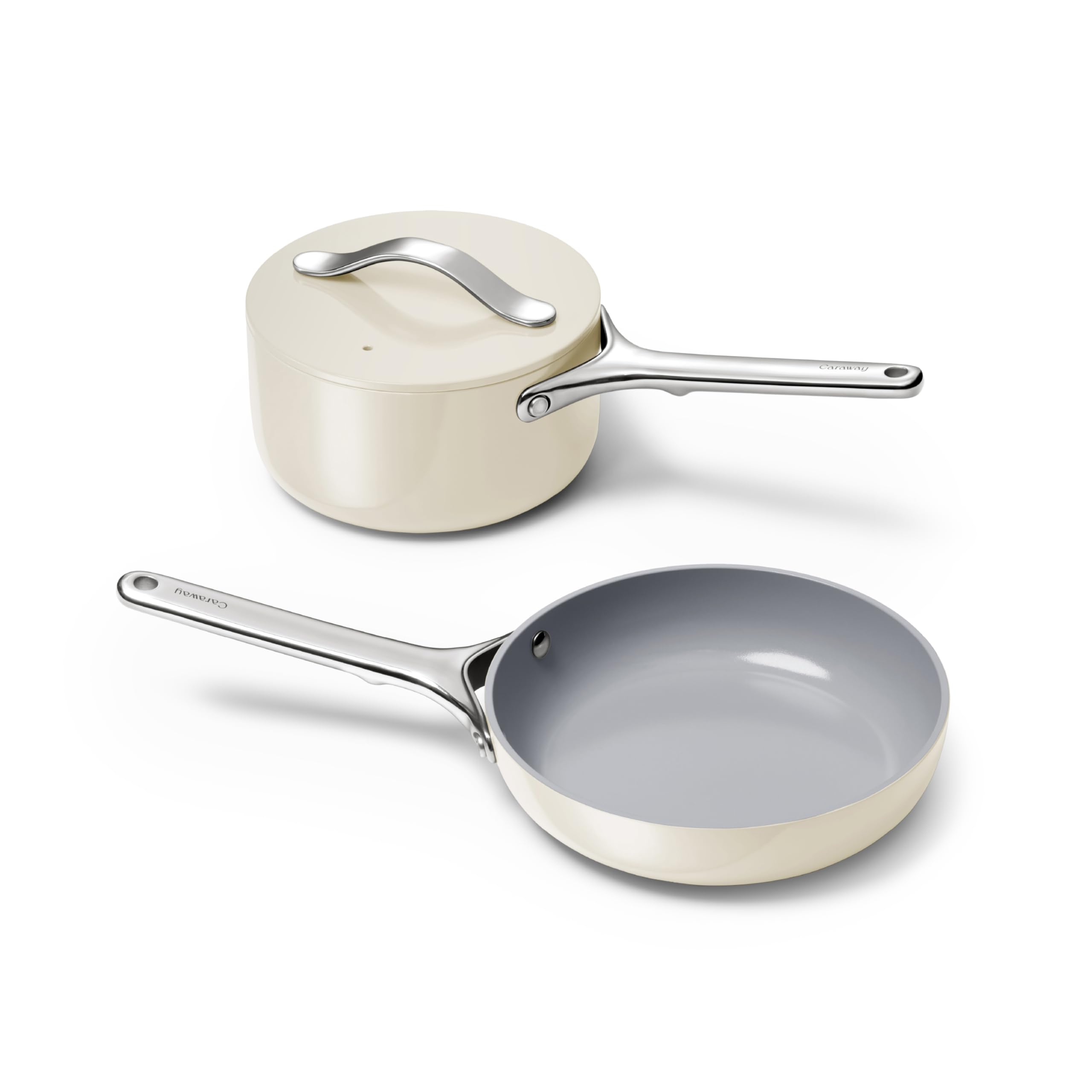 Caraway Mini Cookware Set — 8-Inch Fry Pan & 1.75-Quart Saucepan with Storage Rack