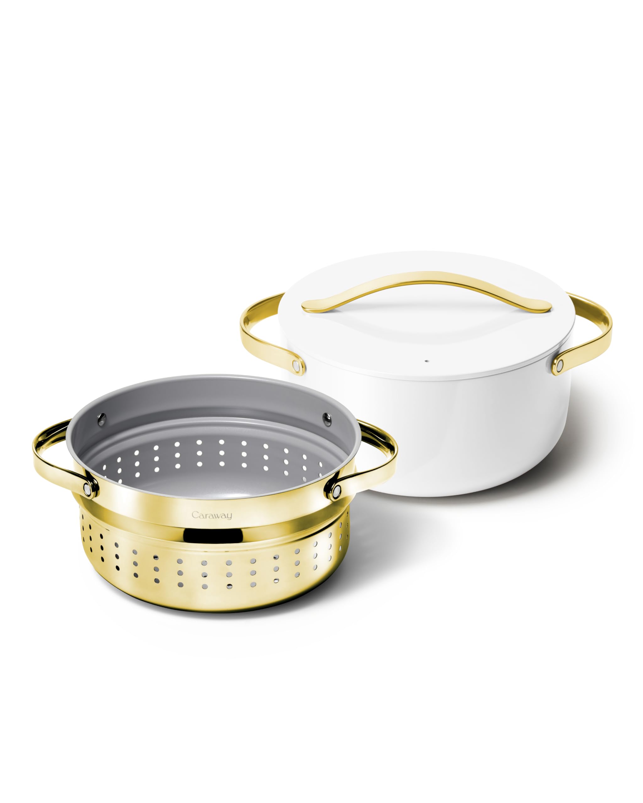Caraway Nonstick Ceramic Dutch Oven Pot with Lid & Steamer — 6.5 qt, 10.5", White