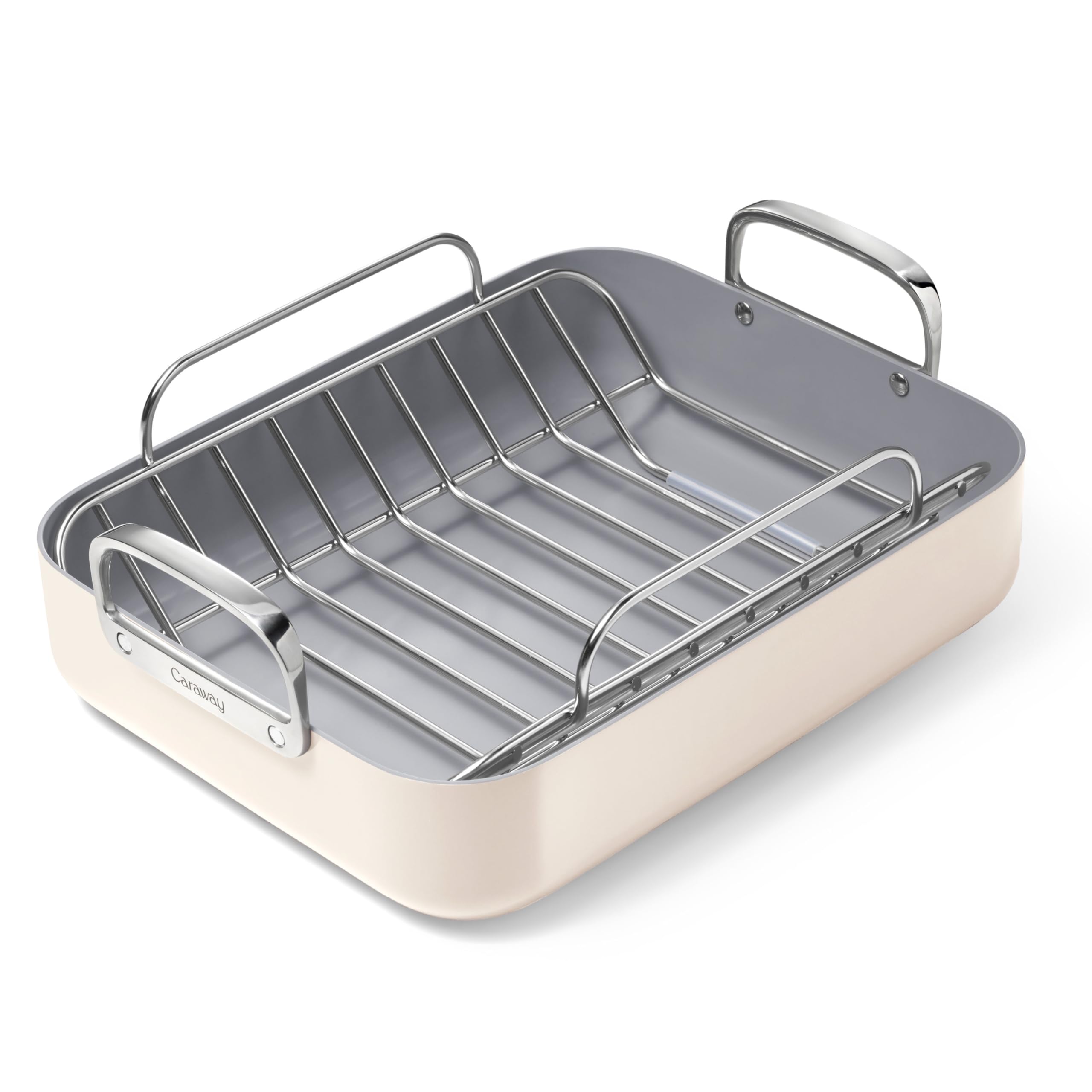 Caraway Non-Stick Ceramic Coated Roasting Pan with Rack - 16x13 Inch, Cream
