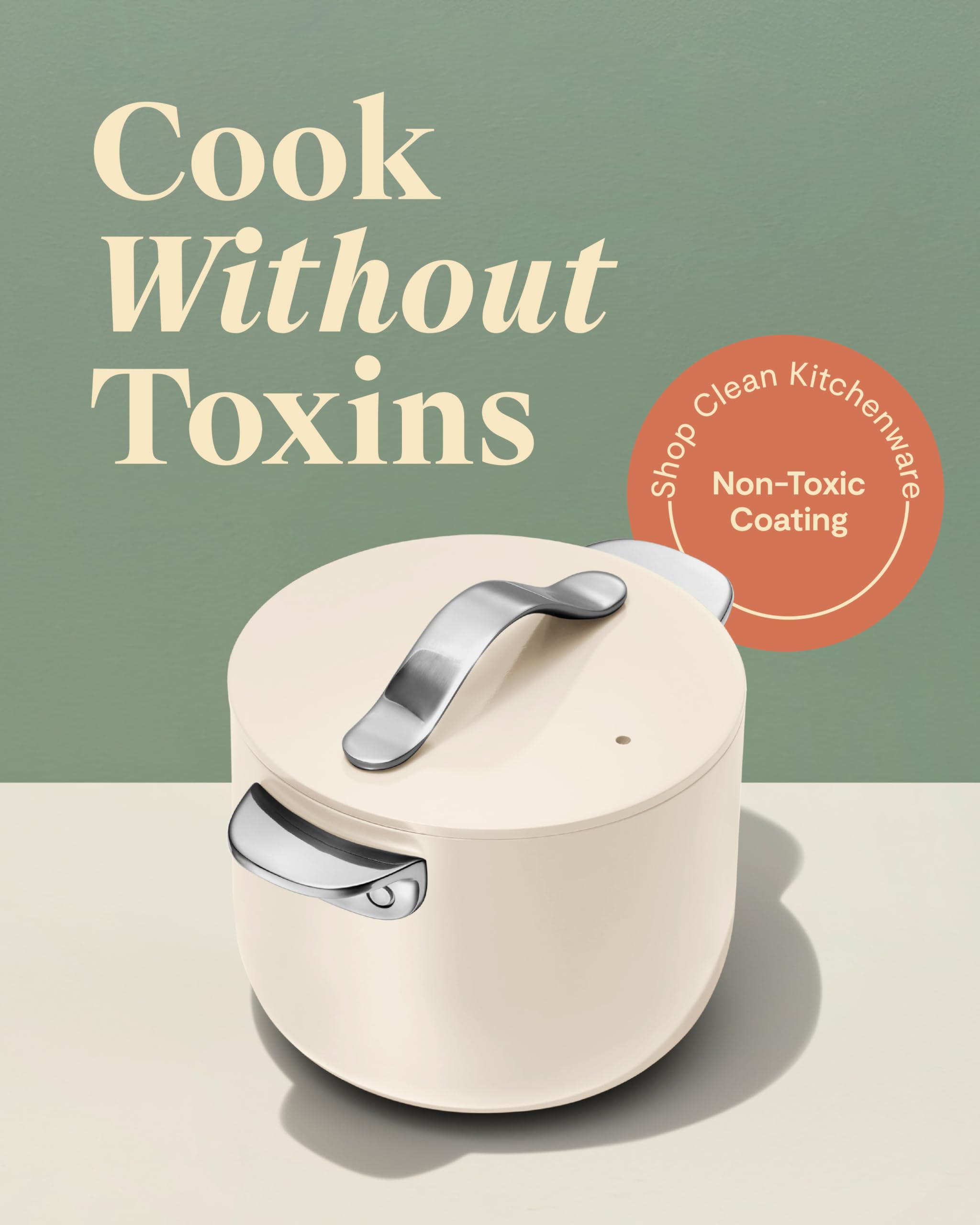 Caraway Petite Cooker – 2 Qt Ceramic Coated Pot, Non-Toxic, Perfect for Rice & Grains, Cream