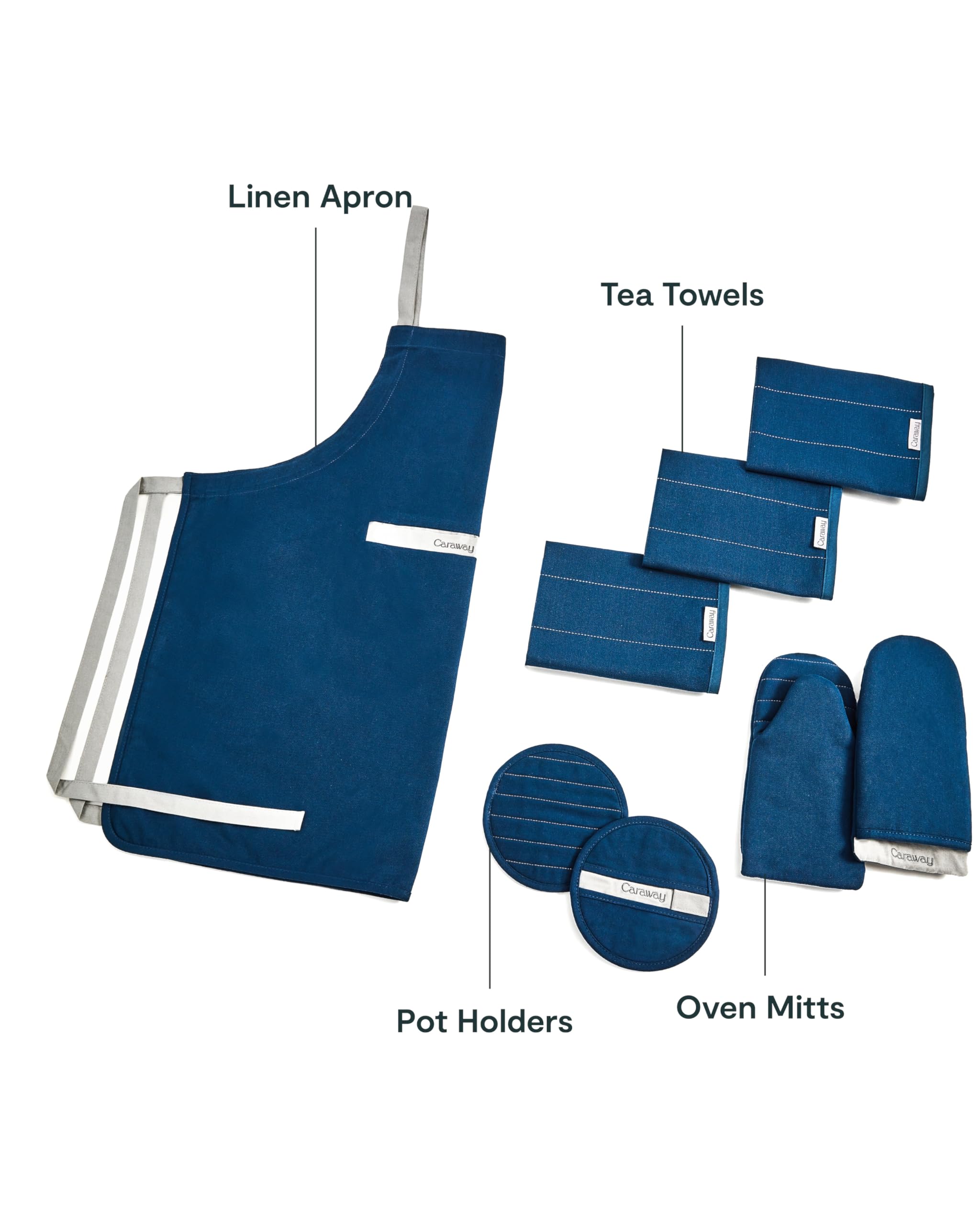 Caraway Linen Set – Apron, Pot Holders, Oven Mitts & Tea Towels – Organic Cotton Kitchen Set