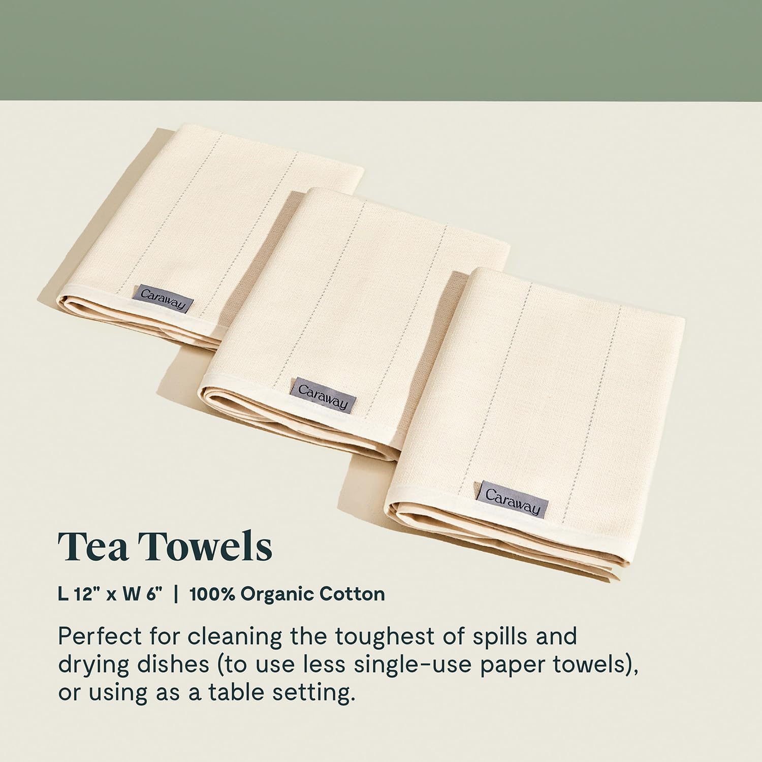 Caraway Tea Towels — Set of Organic Cotton Kitchen Towels, Highly Absorbent, Lint-Free, Extra Large (Cream)