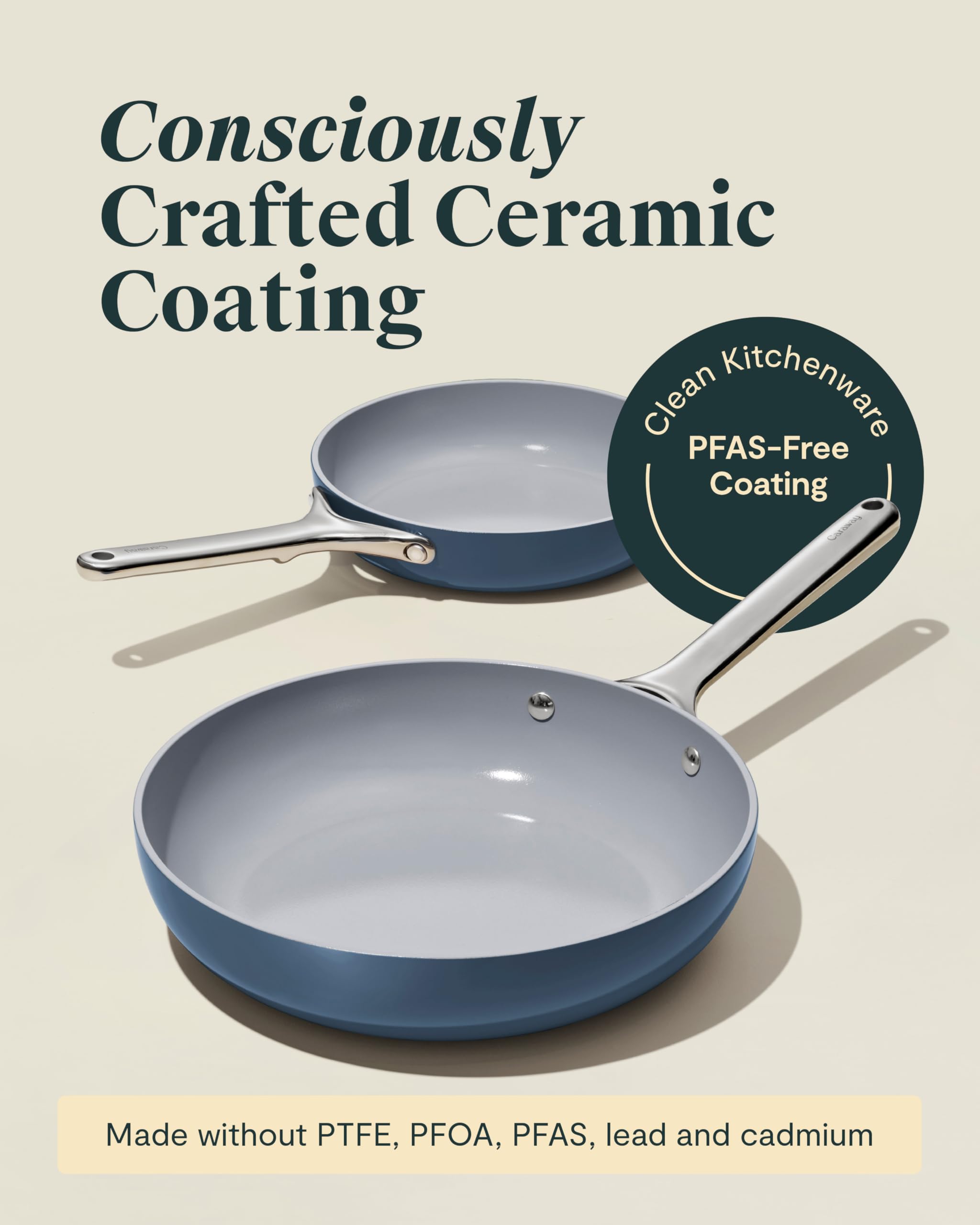 Caraway 10.5" Ceramic Nonstick Frying Pan (2.7 qt) — Cream