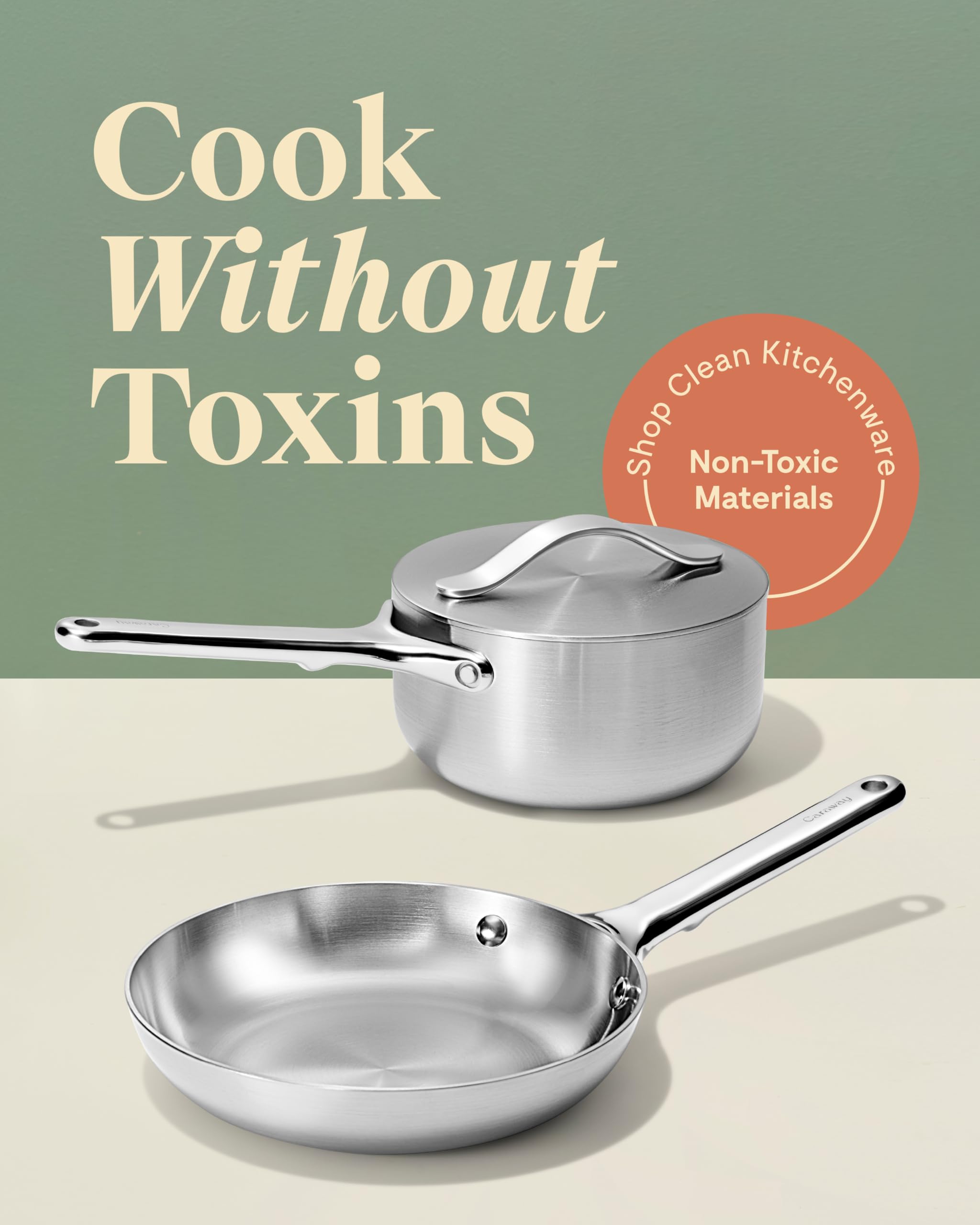 Caraway Stainless Steel Mini Duo – 8" Fry Pan & 1.75 Qt Sauce Pan (5-Ply)