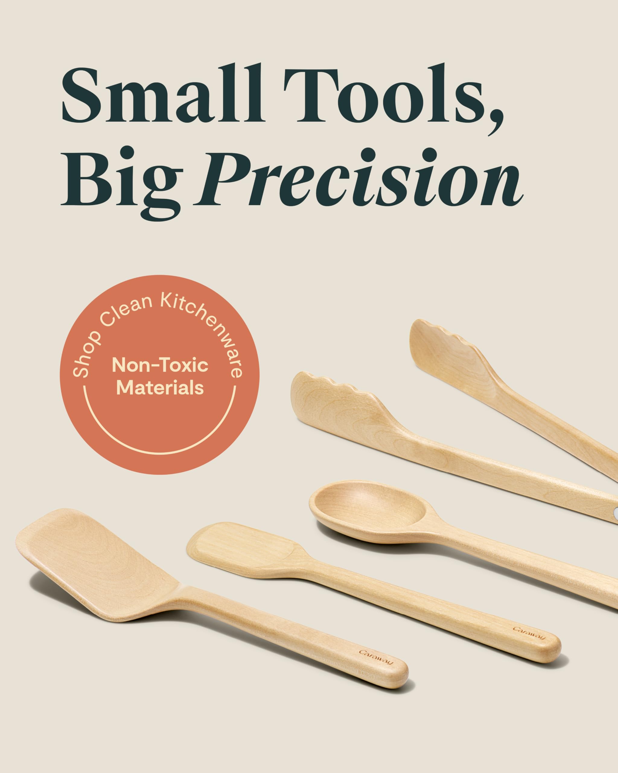 Caraway 4-Piece Mini Wooden Kitchen Utensils Set — Mini Spoon, Scraper, Spatula, and Tongs