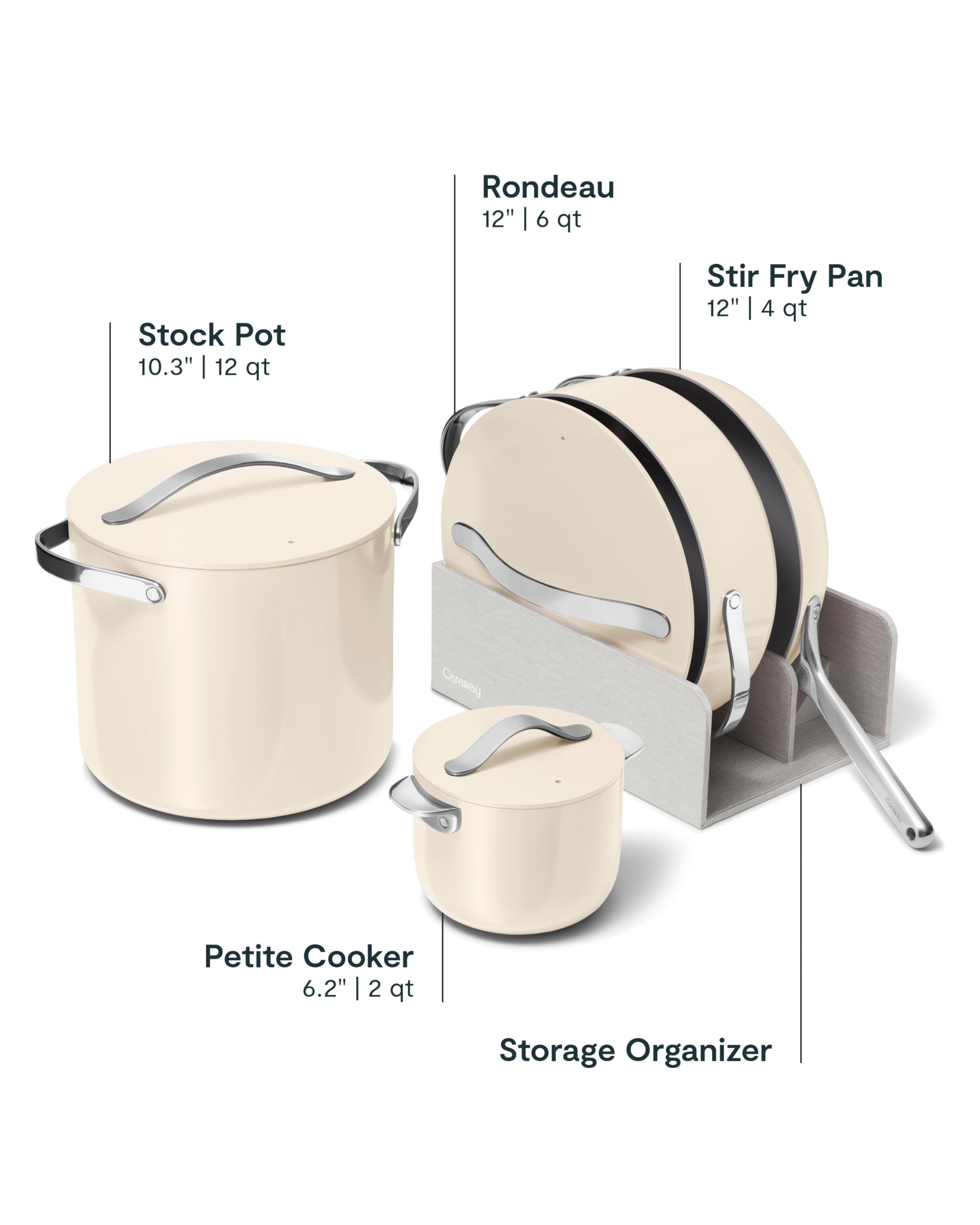Caraway Cookware+ Collection - Specialty Set with 4 Pots, 3 Lids, and Storage
