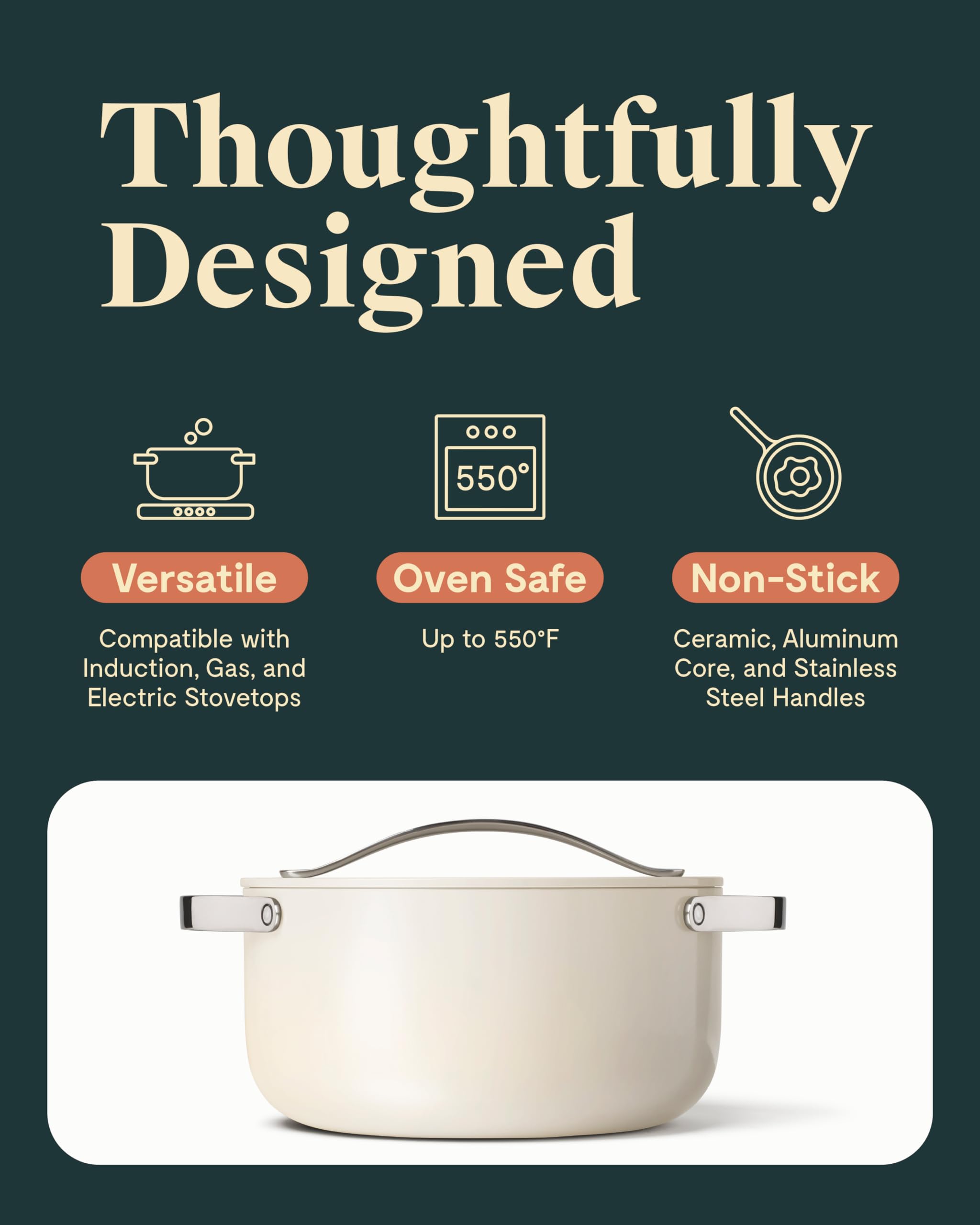 Caraway Dutch Oven Pot with Lid – 6.5 Quart, Cream
