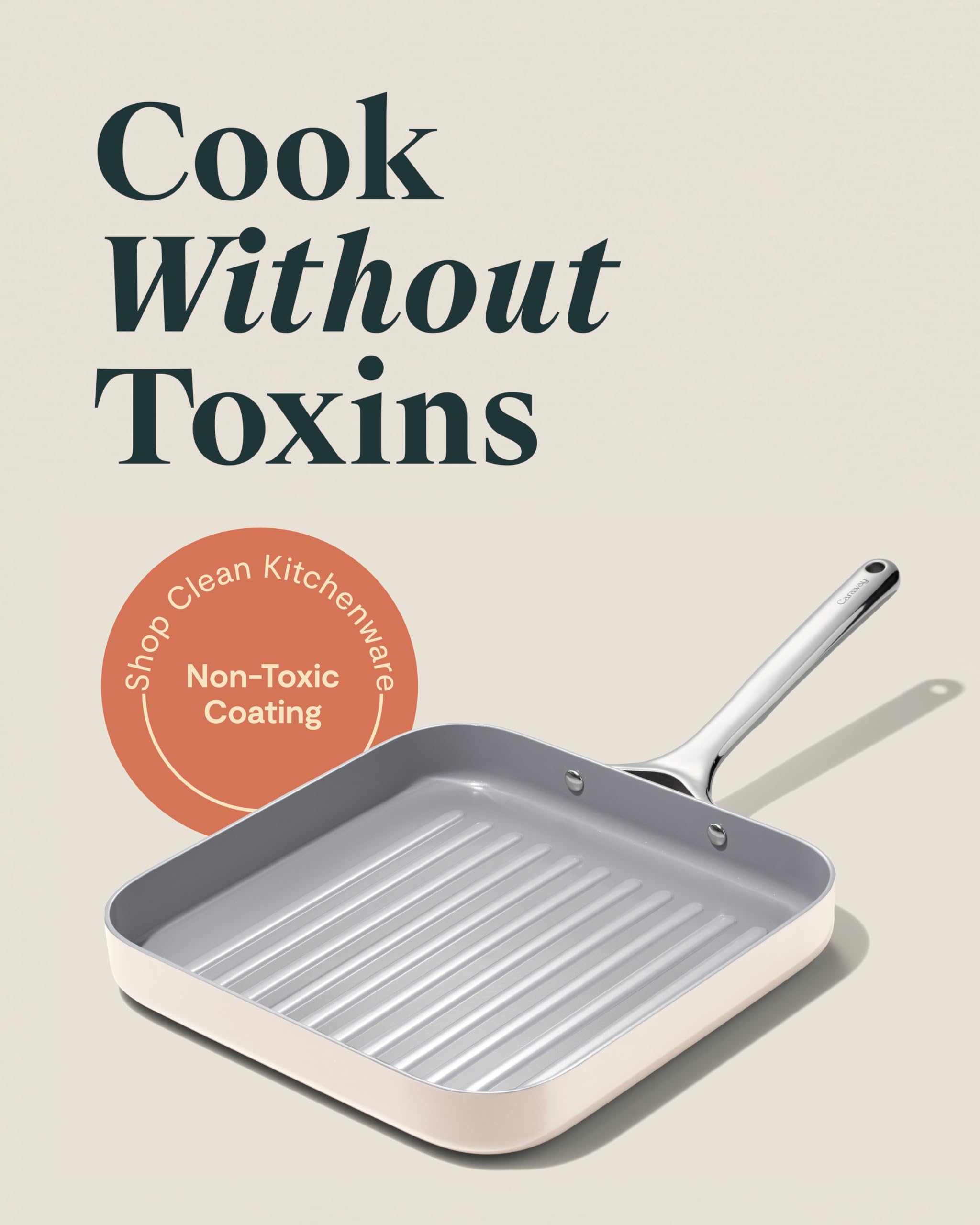Caraway 11" Square Grill Pan — Non-Stick Ceramic Coated, Non-Toxic & Induction Compatible