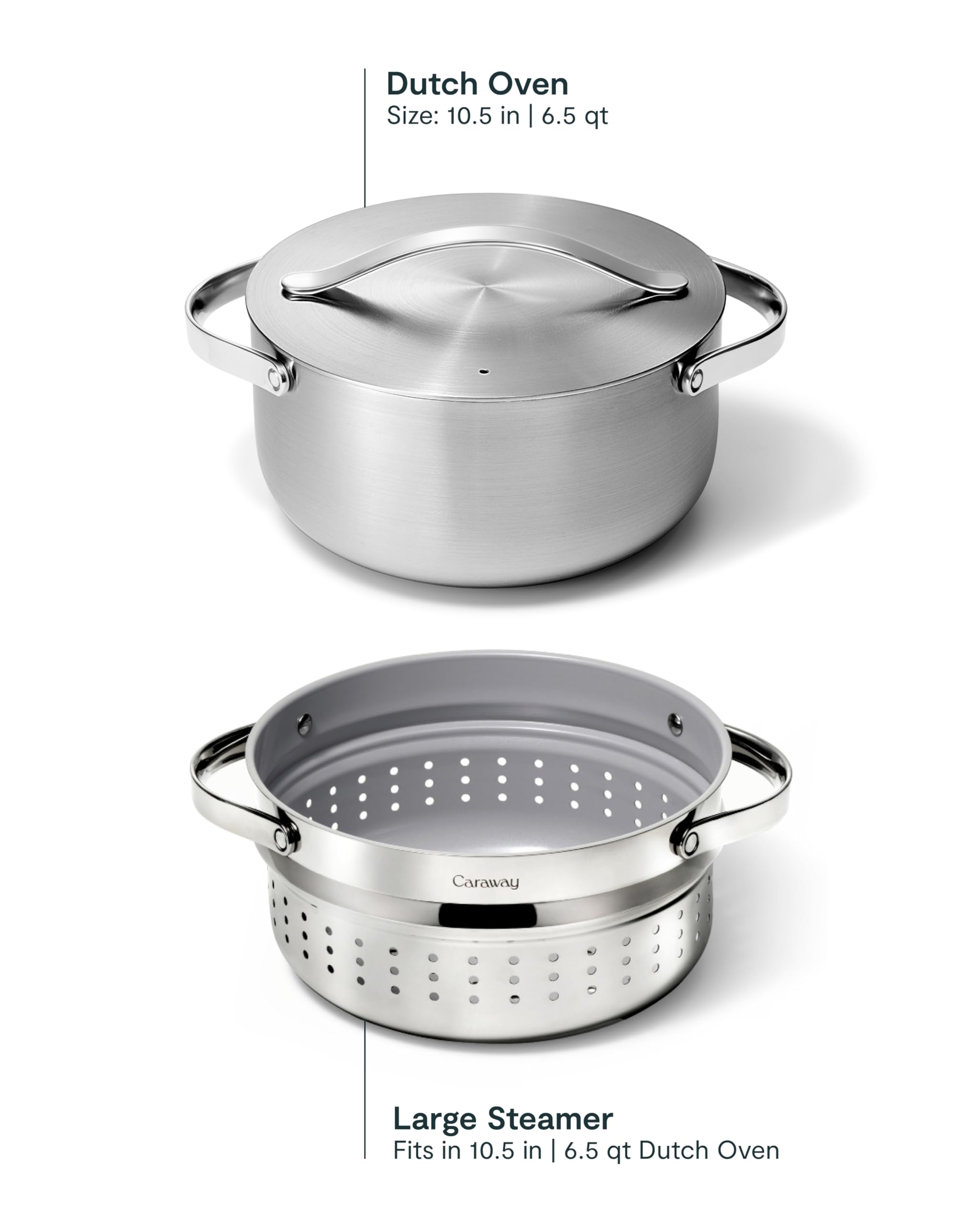 Caraway Stainless Steel Dutch Oven (6.5 Qt) with Steamer – 5-Ply