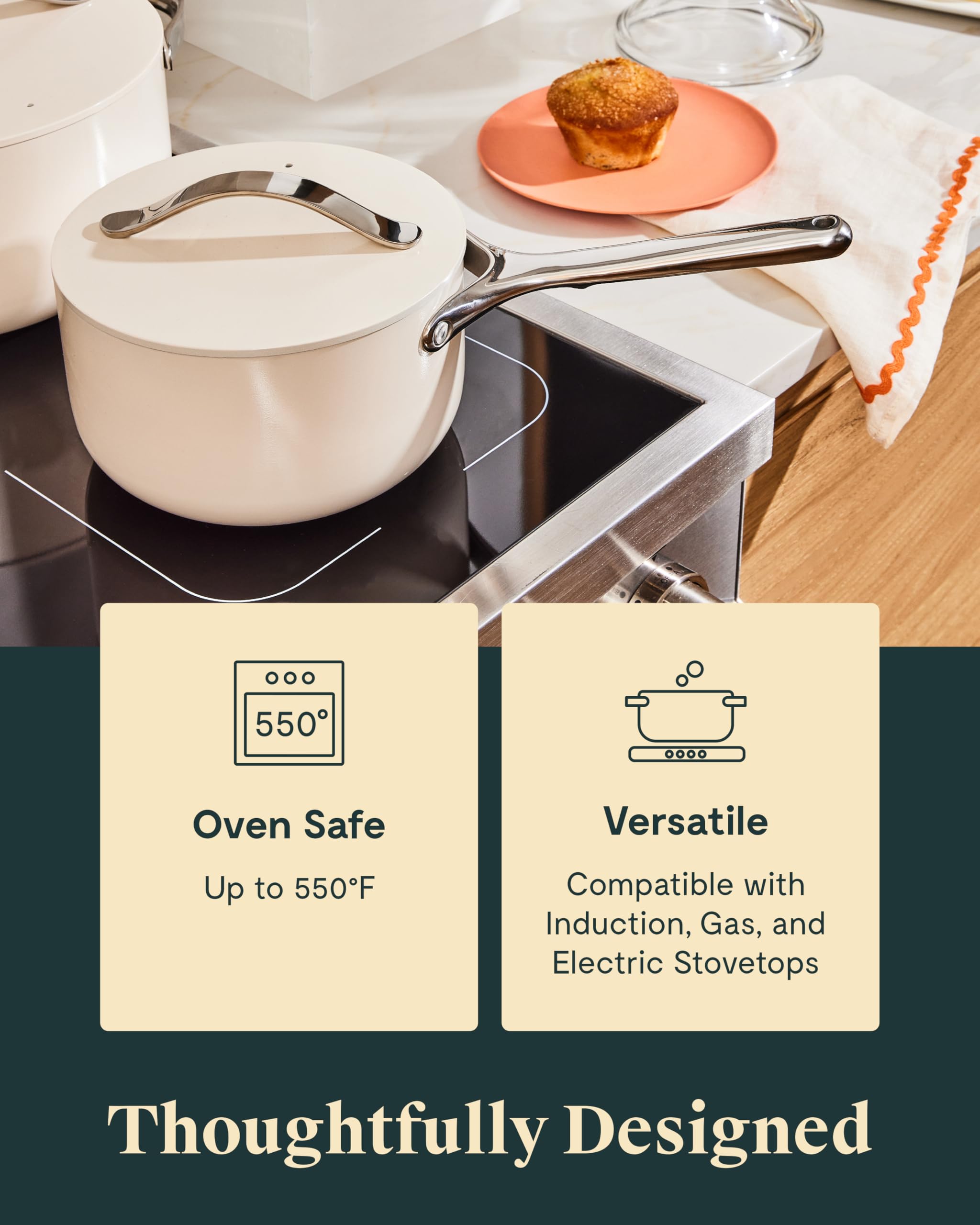 Caraway Nonstick Ceramic Sauce Pan with Lid – 3 qt, Non-Toxic, Oven Safe to 550°F, All Stovetops