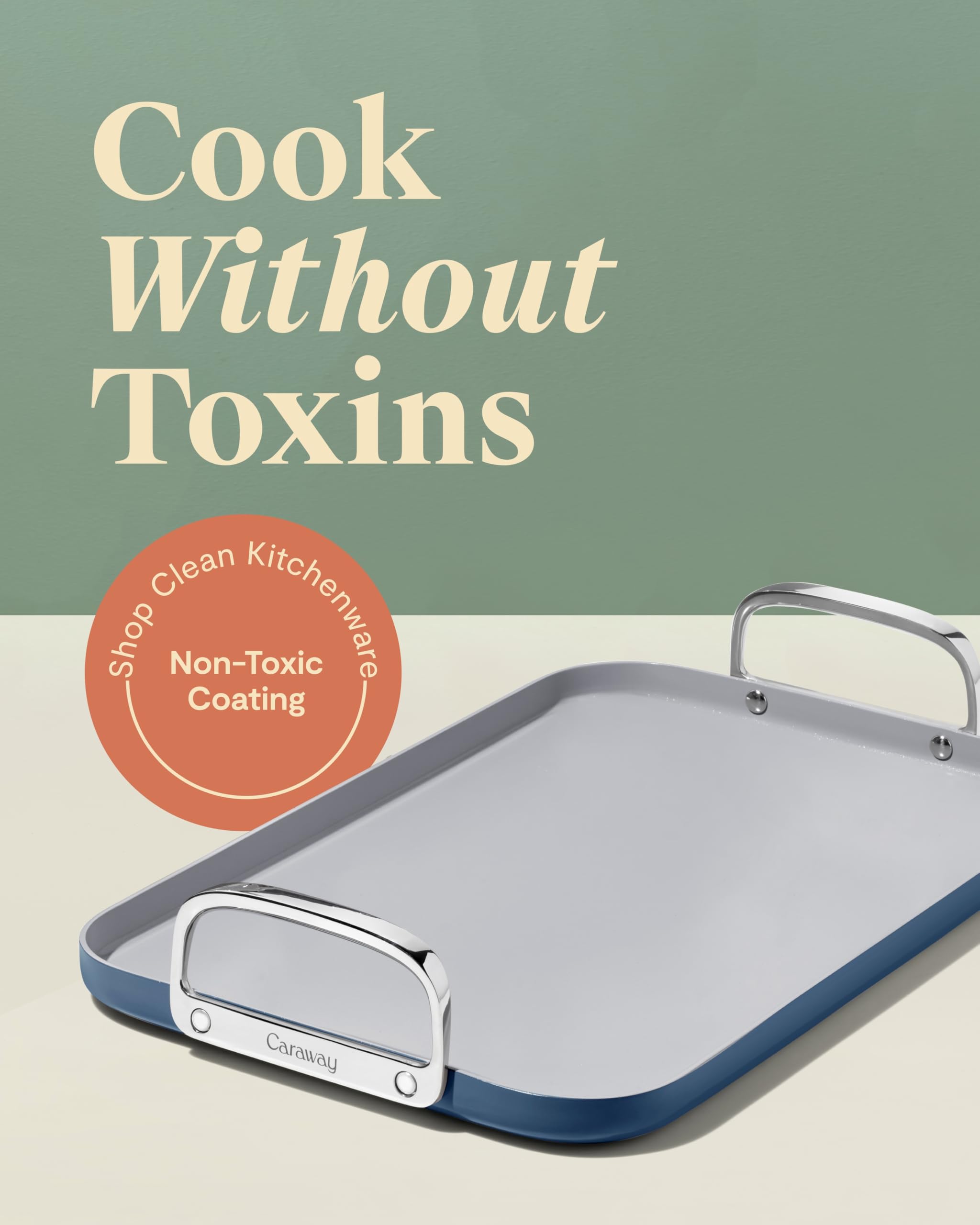 Caraway Double Burner Griddle – 19 x 12 Inch Non-Stick Ceramic Griddle Pan, Navy
