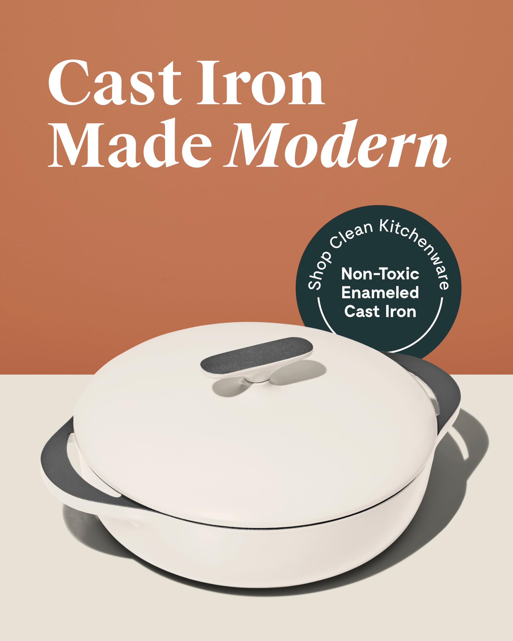 Caraway Enameled Cast Iron Braiser — 3.5 qt Braiser Pan, 3-Layer Enamel Coating, No Seasoning Required, Oven Safe, Induction Compatible (Cream)