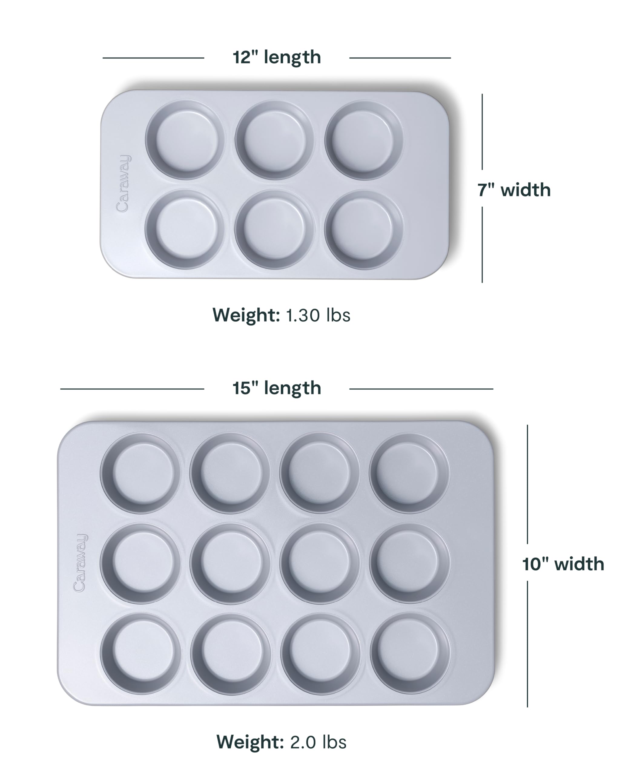 Caraway Nonstick Ceramic Muffin Pan Set – 3-Piece: Two 6-Cup Pans & One 12-Cup Pan – Non-Toxic, PFAS-Free, Aluminized Steel Core – Oven Safe to 550°F – Cream