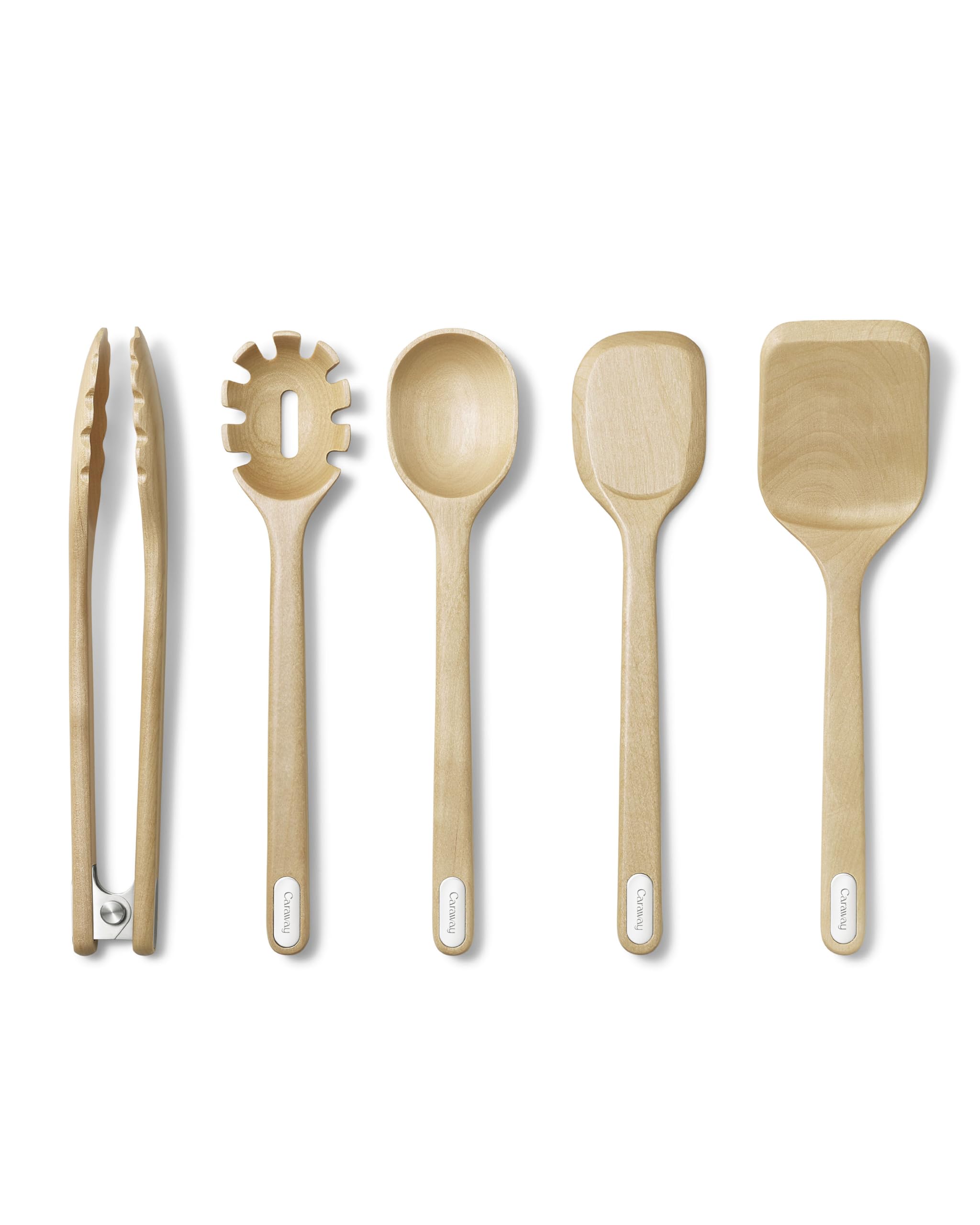 Caraway 5-Piece Wooden Utensil Set – Spoon, Server, Scraper, Spatula & Tongs