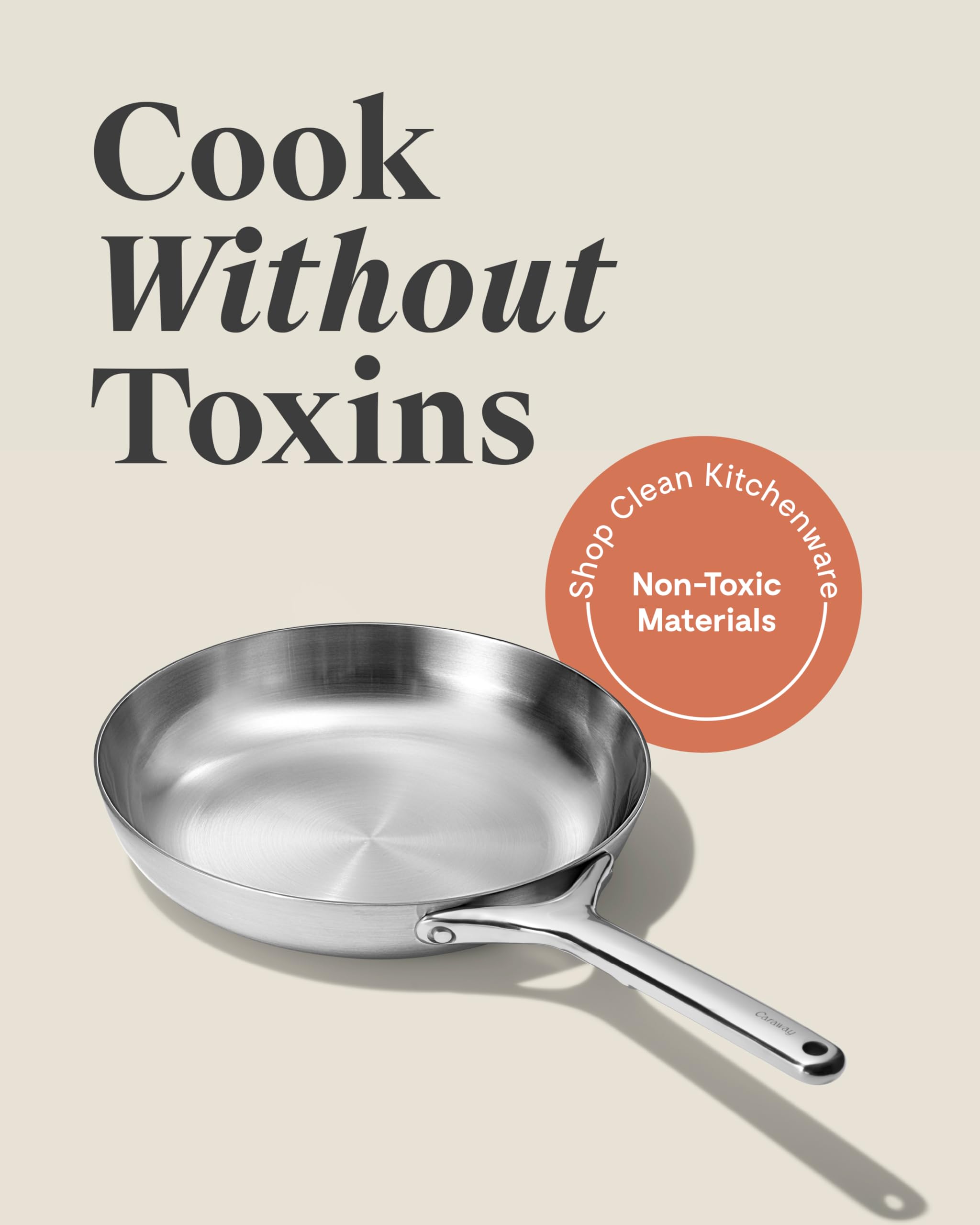 Caraway 10.5 Inch Stainless Steel Fry Pan with Glass Lid — 5-Ply Non-Toxic