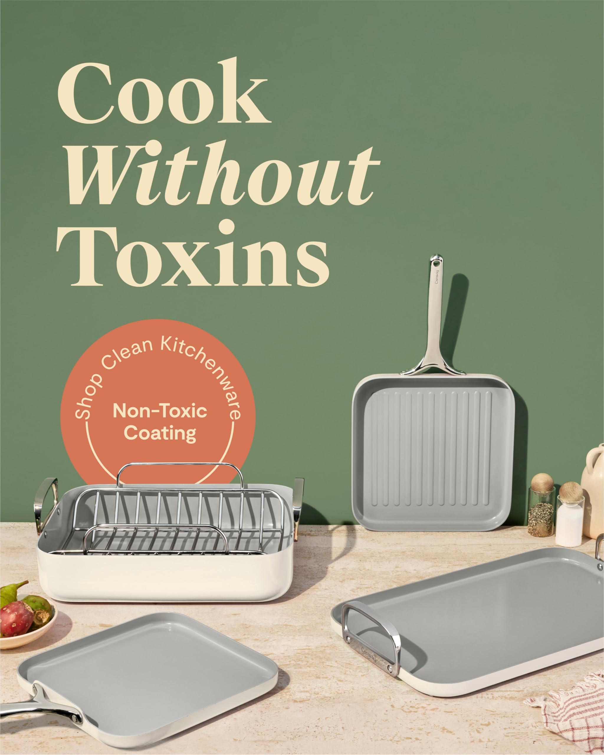 Caraway Square Cookware Set — Non-Toxic Ceramic Coated Square Pans with Magnetic Organizers