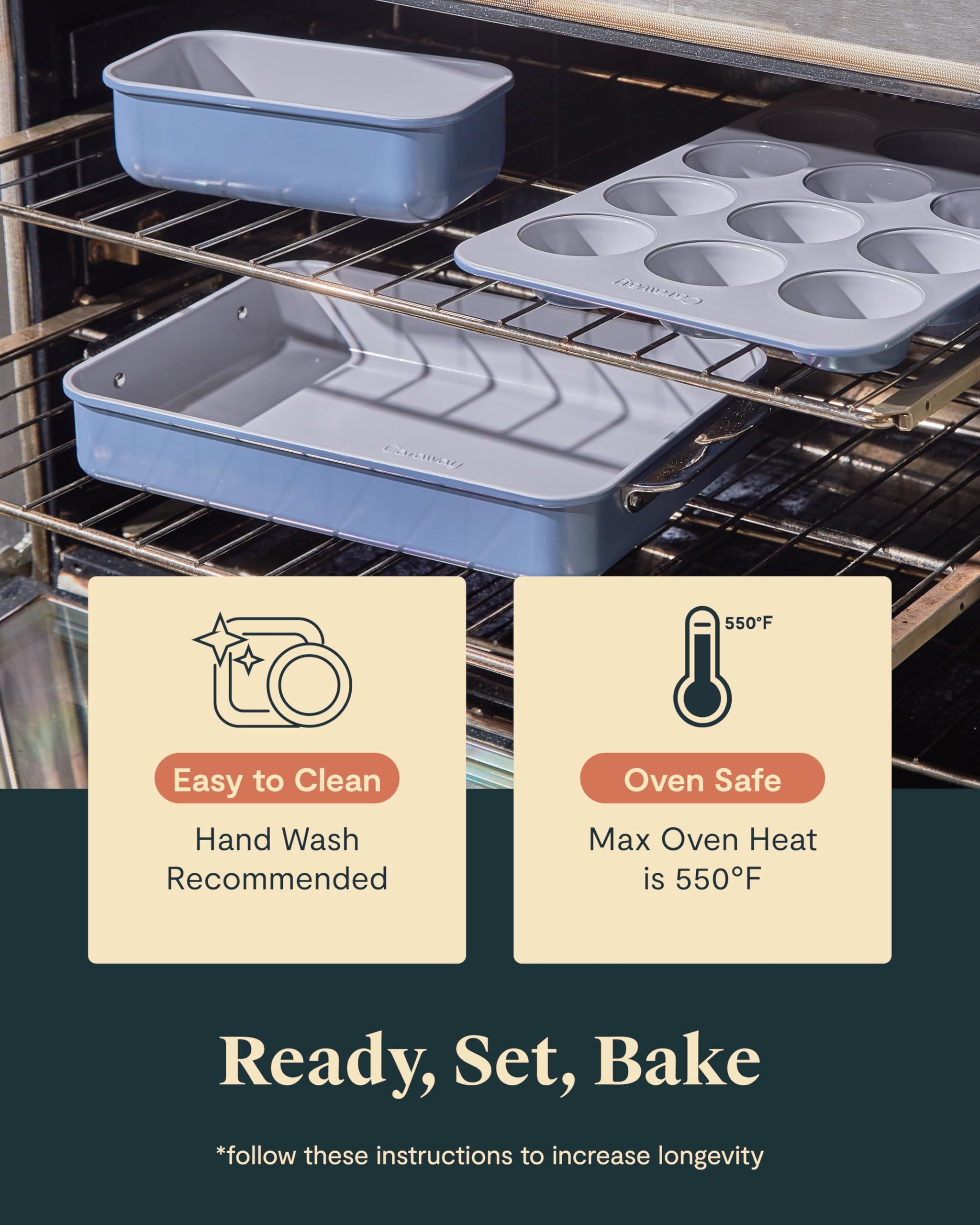 Caraway Nonstick Ceramic Bakeware Set (11-Piece) – Baking Sheets, Pans, Cooling Rack & Storage Organizers – Aluminized Steel, Non-Toxic, PTFE & PFOA Free – Sage