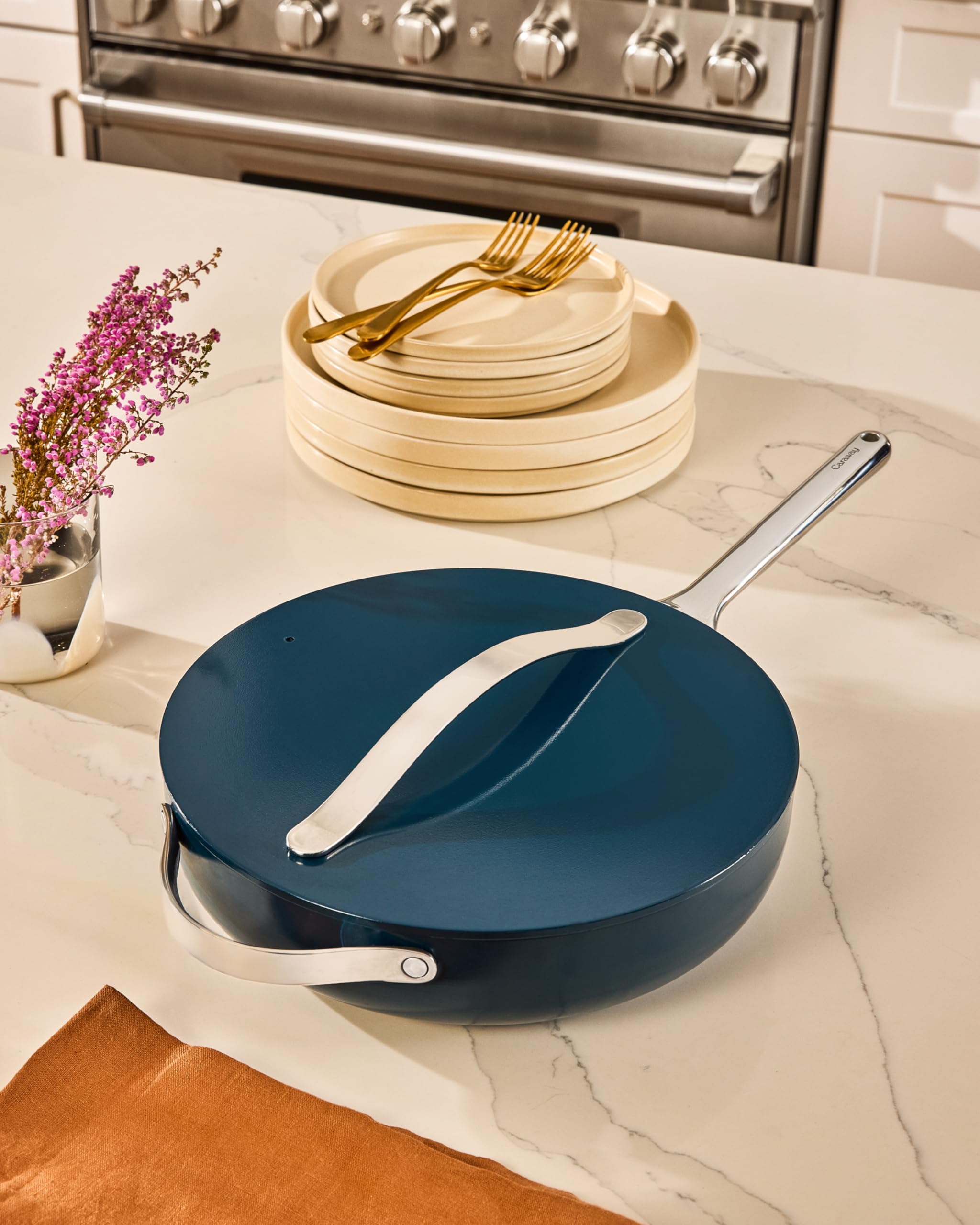 Caraway 12" Nonstick Ceramic Sauté Pan with Lid — 4.5 qt, Non-Toxic, PTFE & PFOA Free
