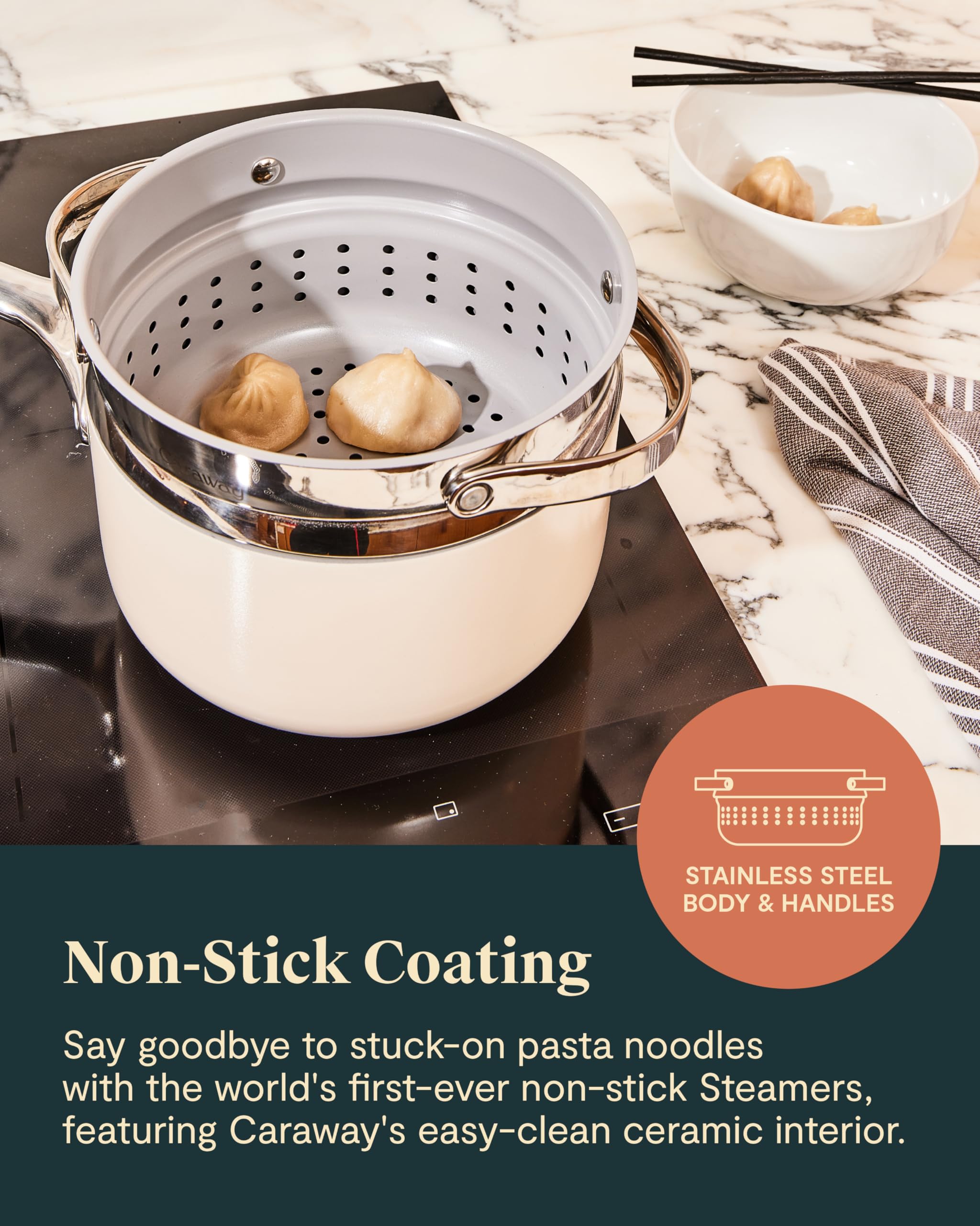 Caraway Steamer — Stainless Steel with Handles, Small