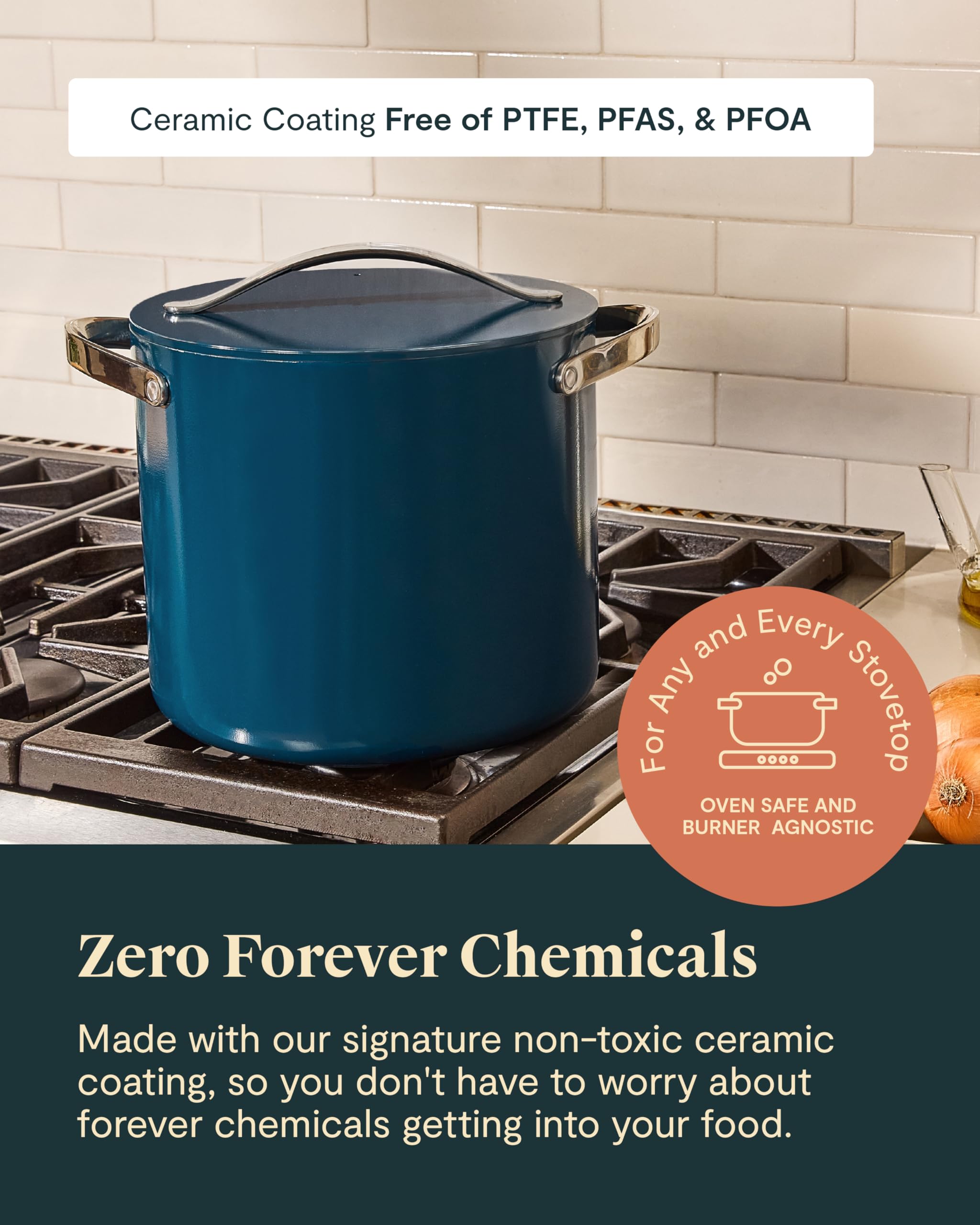 Caraway 12 Qt Stock Pot with Lid – Ceramic Coated – Cream
