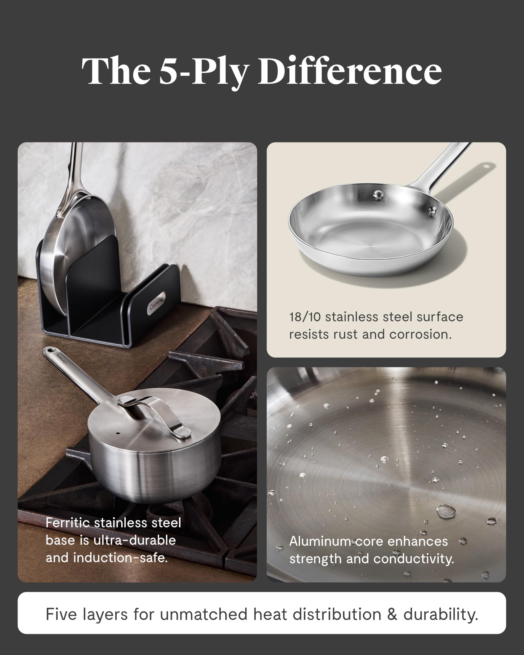 Caraway Stainless Steel Mini Duo – 8" Fry Pan & 1.75 Qt Sauce Pan (5-Ply)