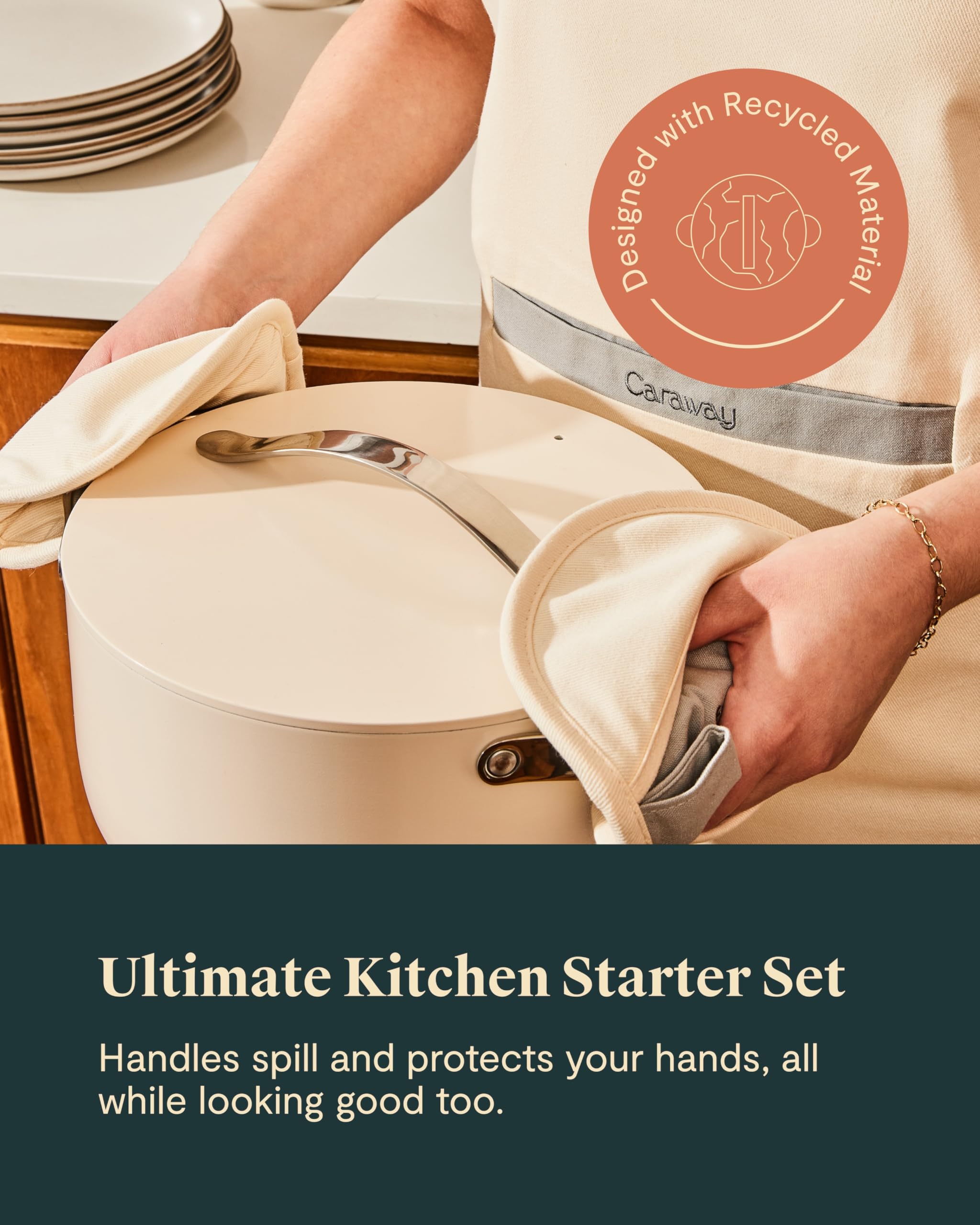 Caraway Linen Set – Apron, Pot Holders, Oven Mitts & Tea Towels – Organic Cotton Kitchen Set