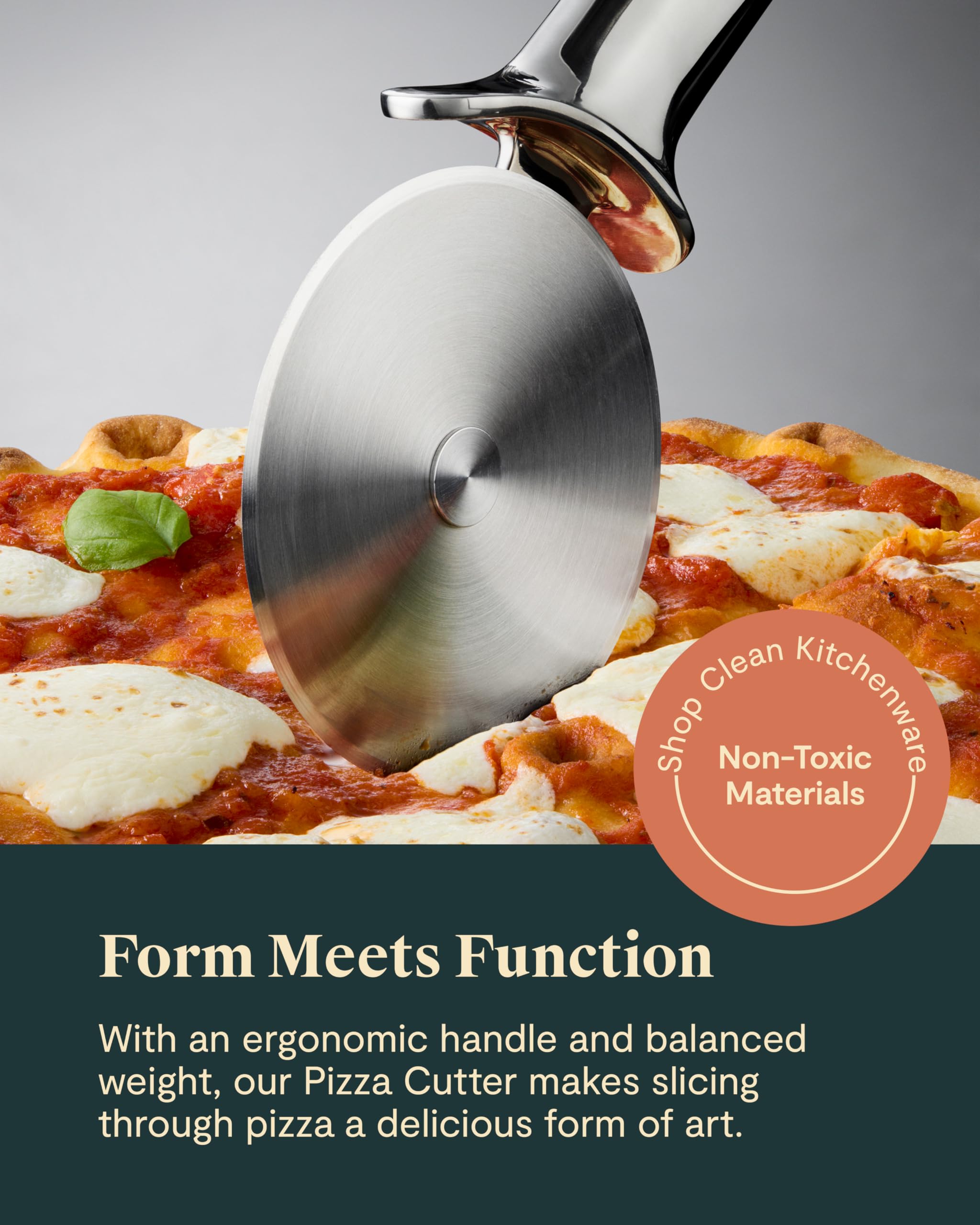 Caraway Pizza Cutter Wheel – Non-Toxic Stainless Steel – Ergonomic Handle with Thumb Rest