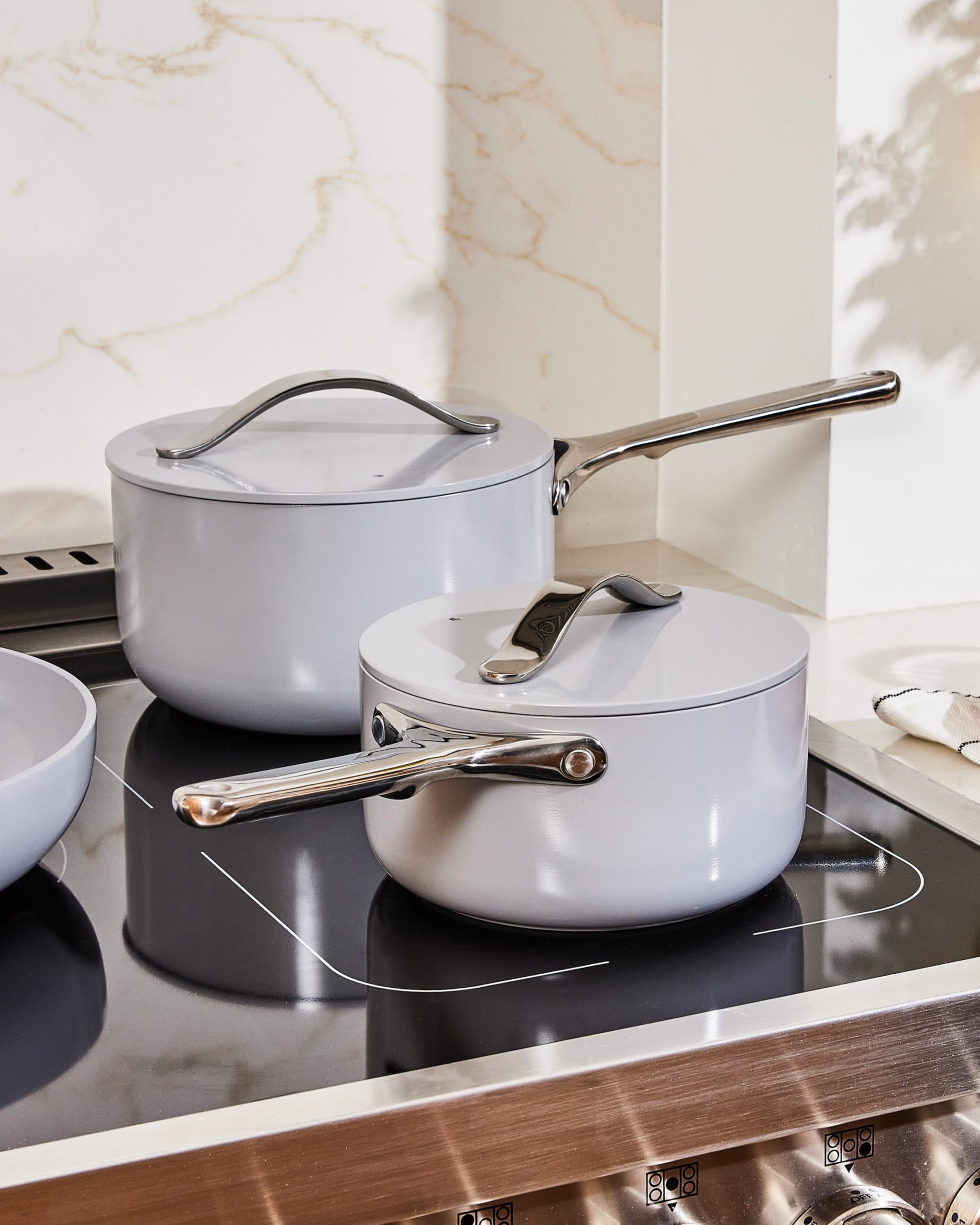 Caraway Nonstick Ceramic Sauce Pan with Lid – 3 qt, Non-Toxic, Oven Safe to 550°F, All Stovetops