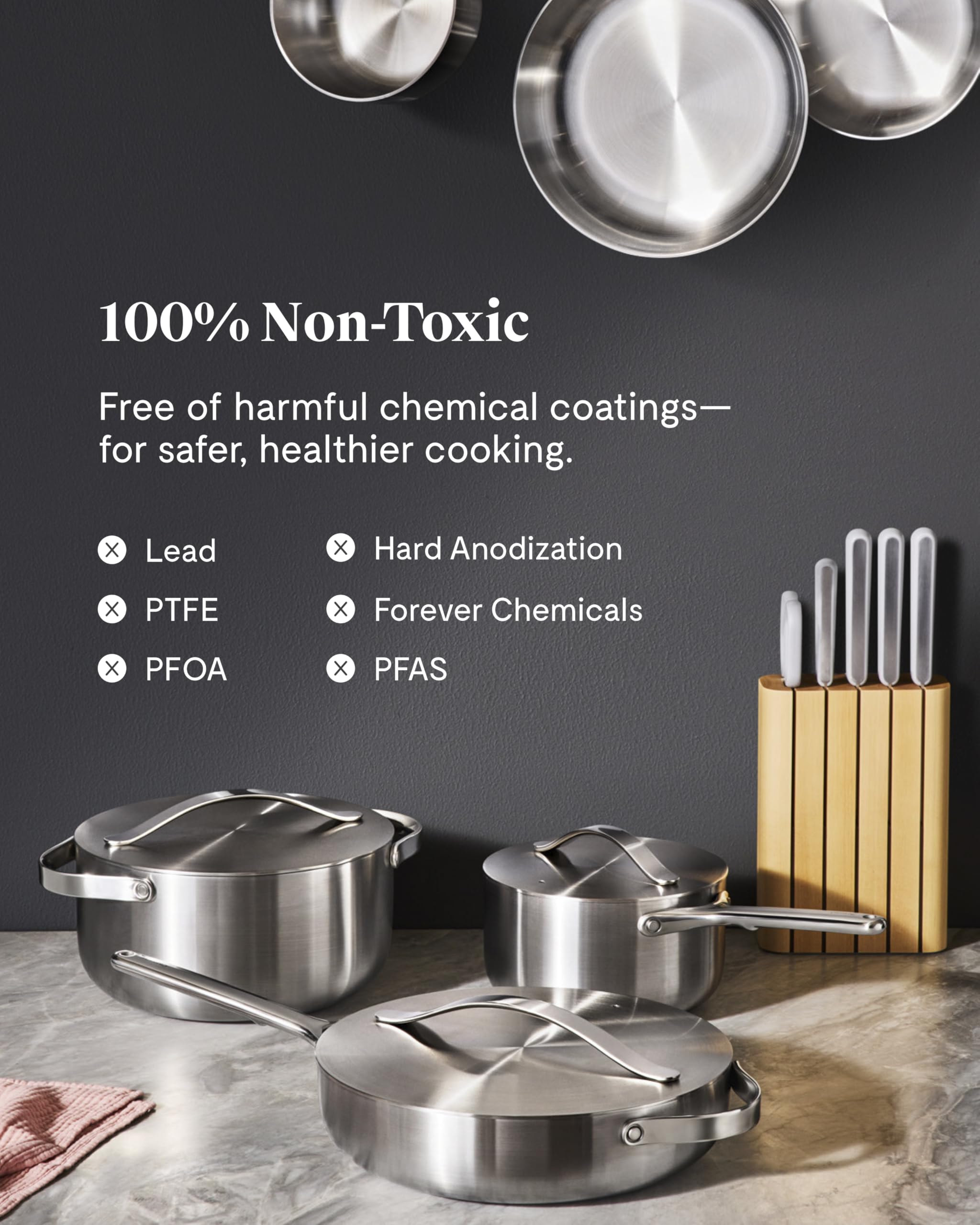 Caraway Stainless Steel Sauce Pan (3 Qt) with Steamer – 5-Ply