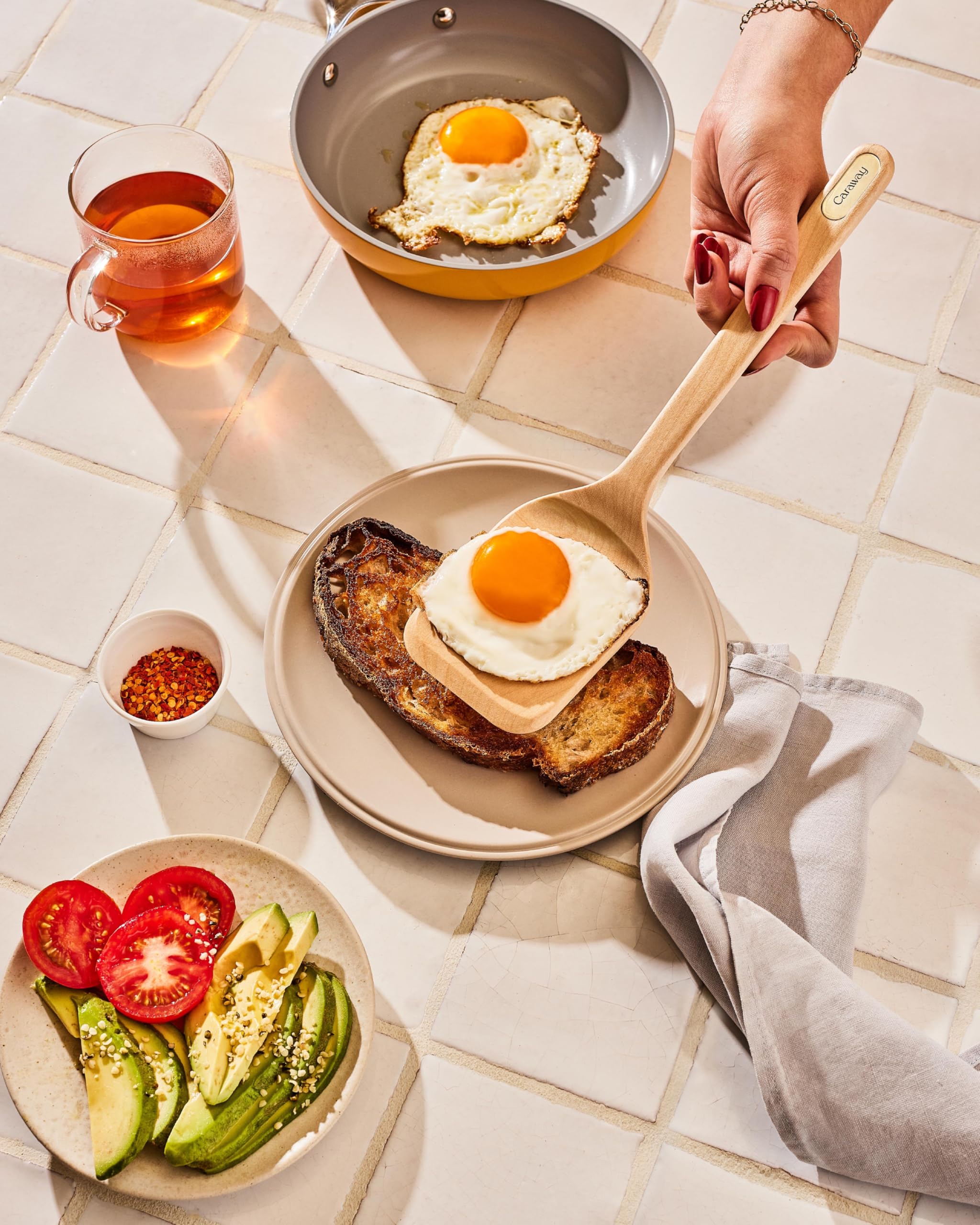 Caraway 5-Piece Wooden Utensil Set – Spoon, Server, Scraper, Spatula & Tongs
