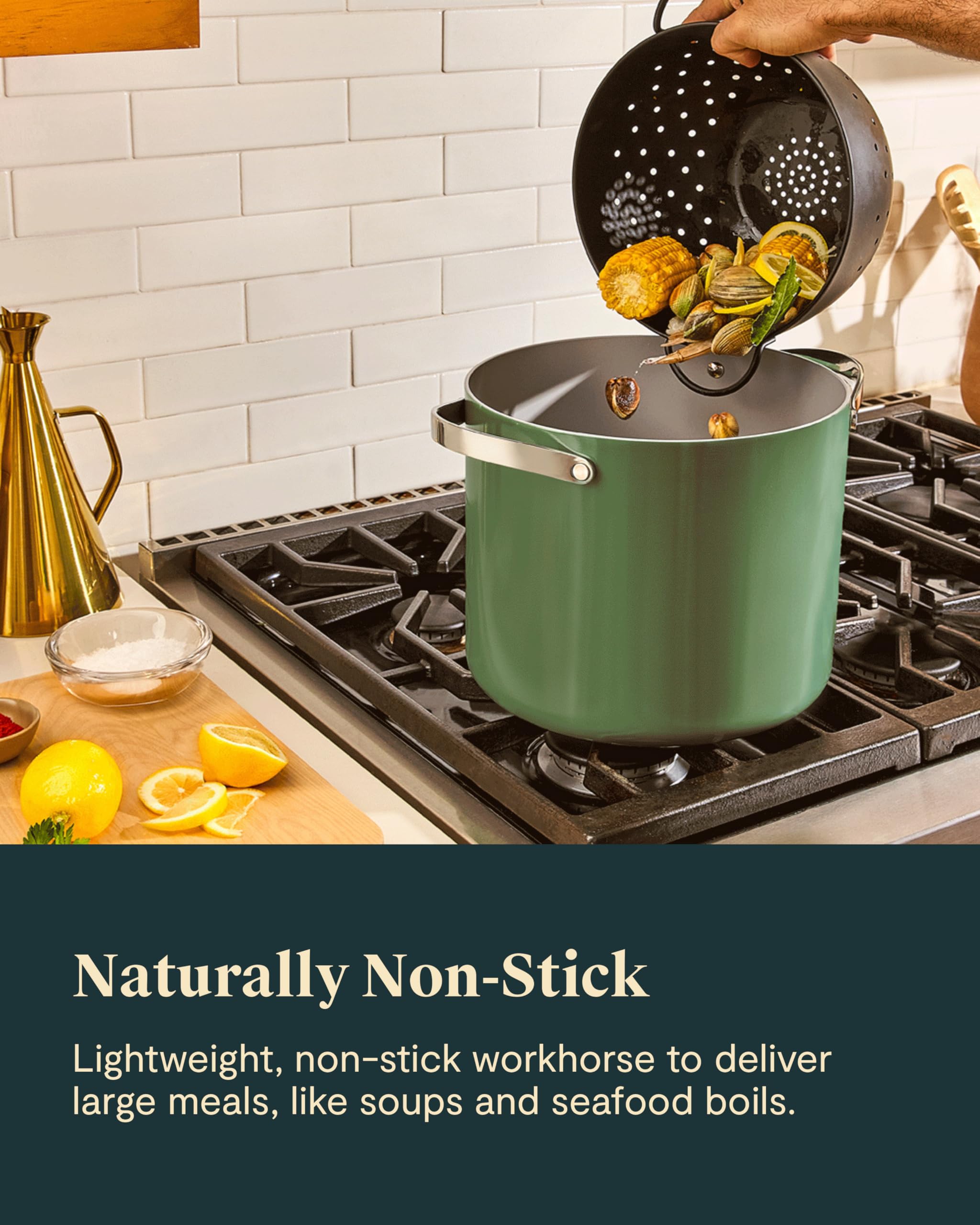 Caraway 12 Qt Stock Pot with Lid – Ceramic Coated – Cream