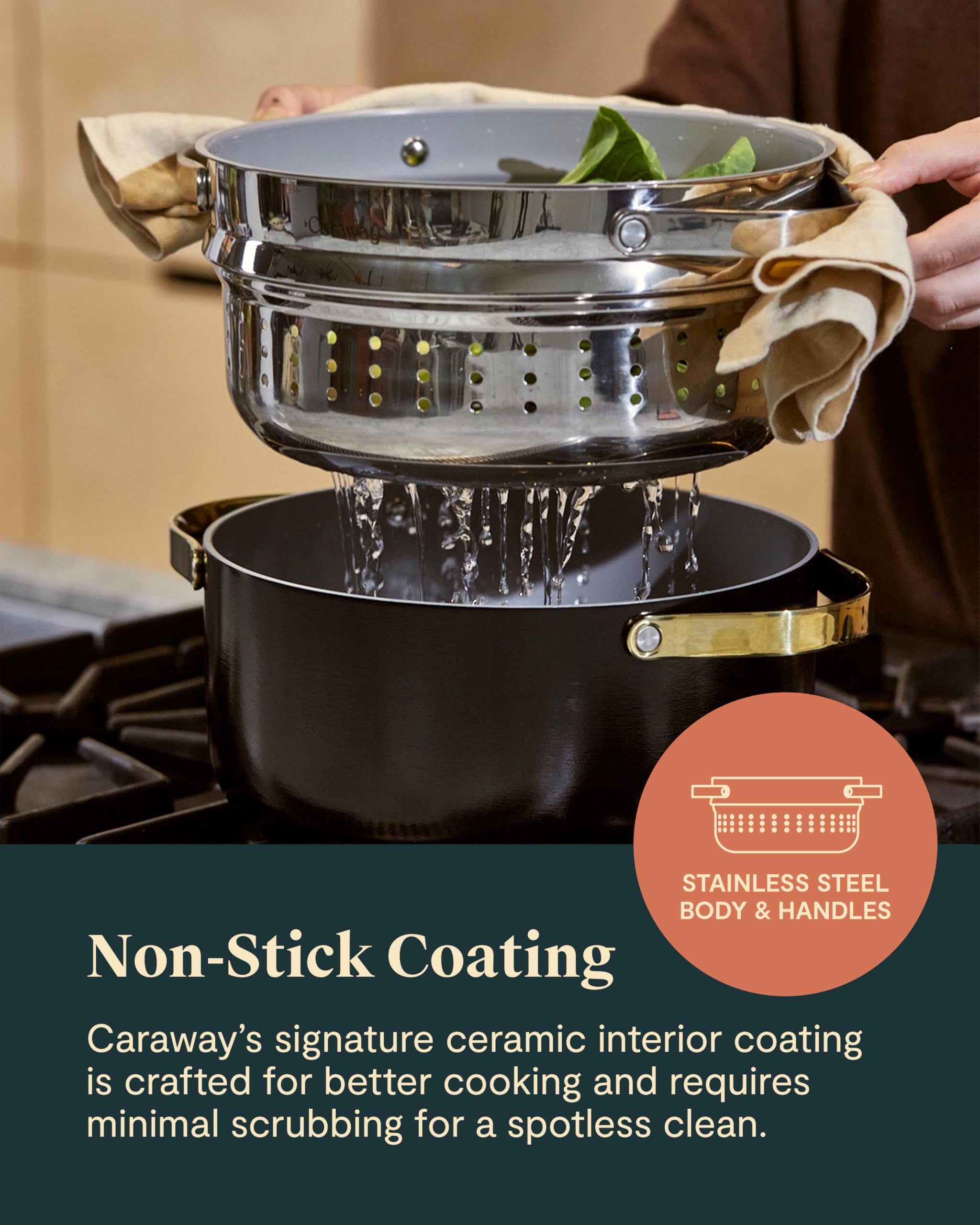 Caraway Nonstick Ceramic Dutch Oven Pot with Lid & Steamer — 6.5 qt, 10.5", White