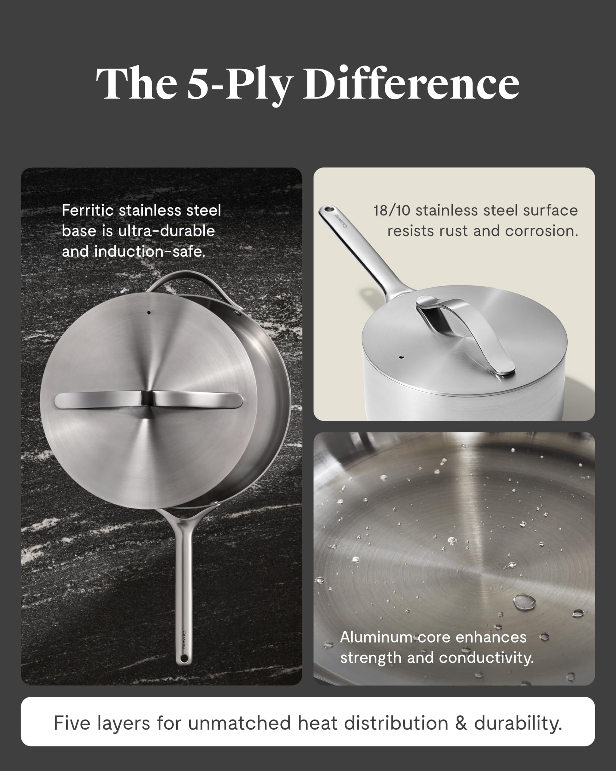 Caraway Stainless Steel Sauce Pan (3 Qt) with Steamer – 5-Ply