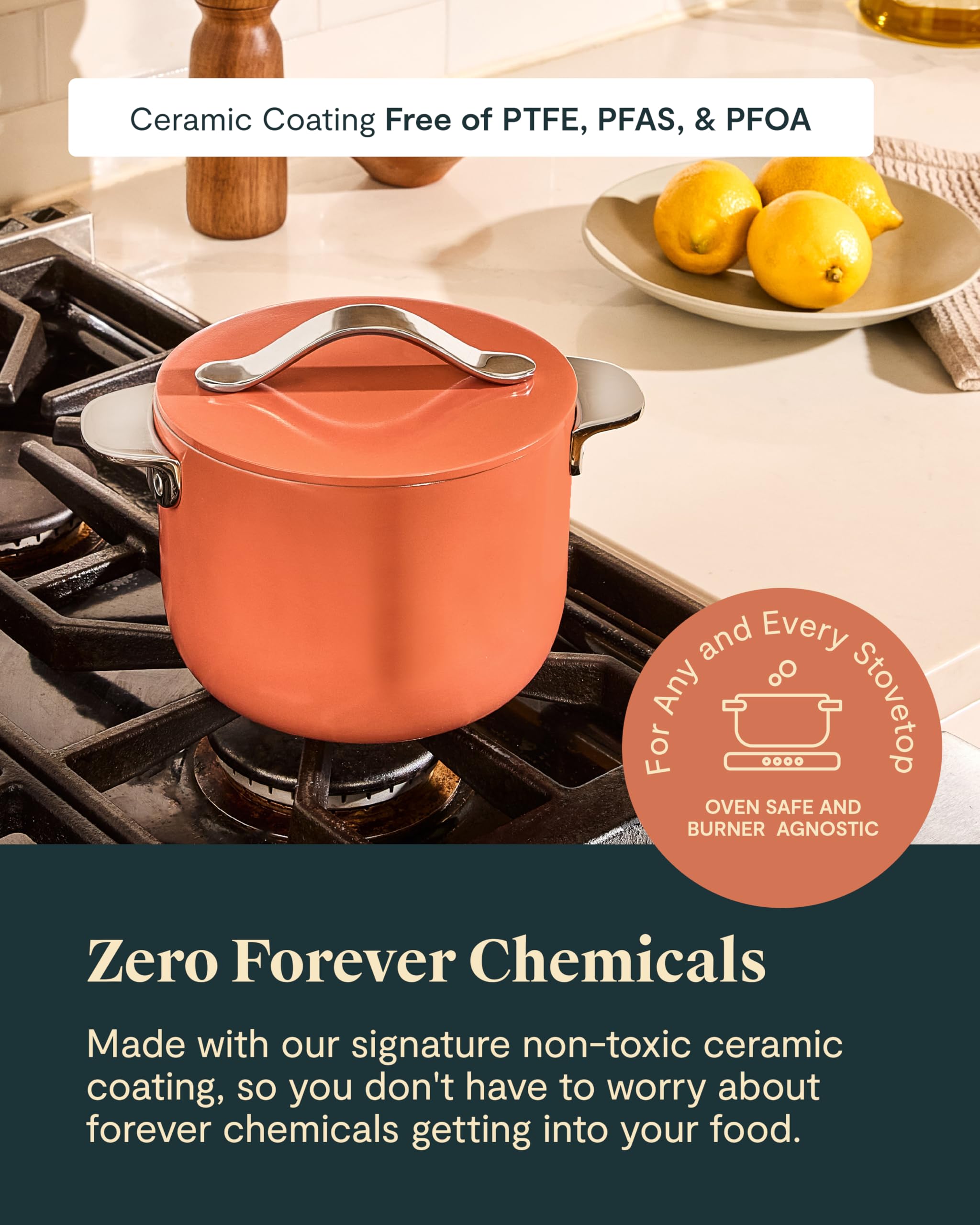 Caraway Petite Cooker – 2 Qt Ceramic Coated Pot, Non-Toxic, Perfect for Rice & Grains, Cream