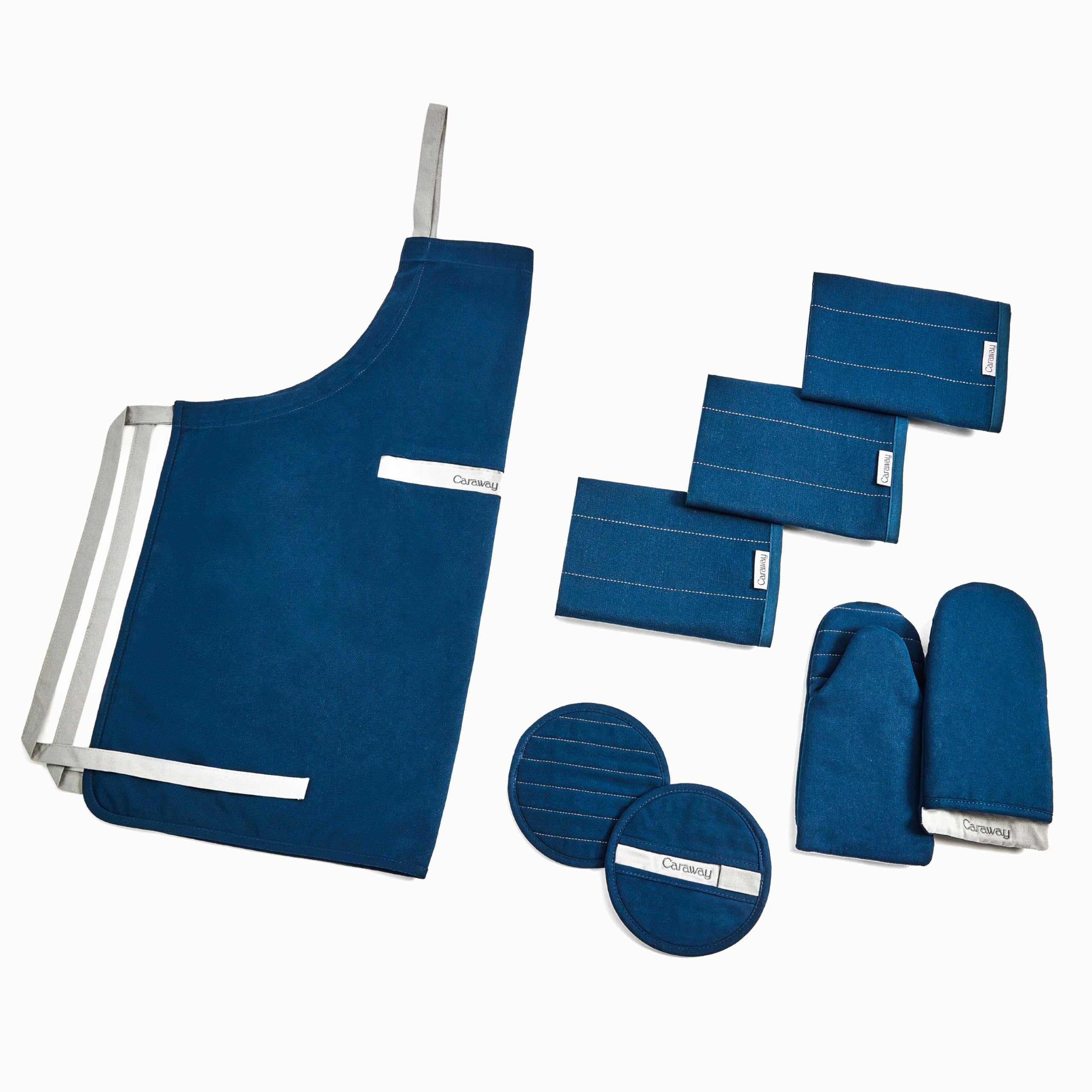 Caraway Linen Set – Apron, Pot Holders, Oven Mitts & Tea Towels – Organic Cotton Kitchen Set