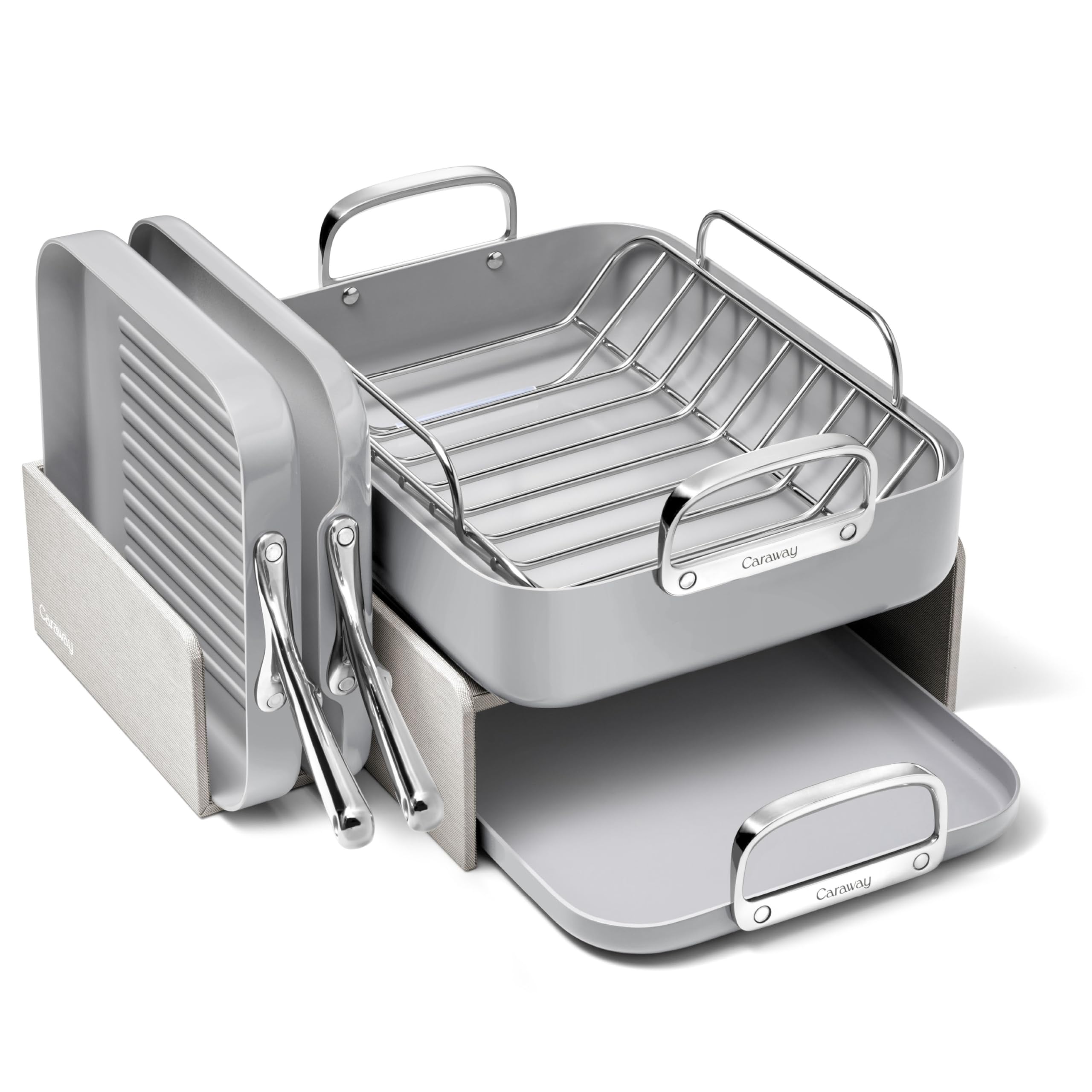Caraway Square Cookware Set — Non-Toxic Ceramic Coated Square Pans with Magnetic Organizers