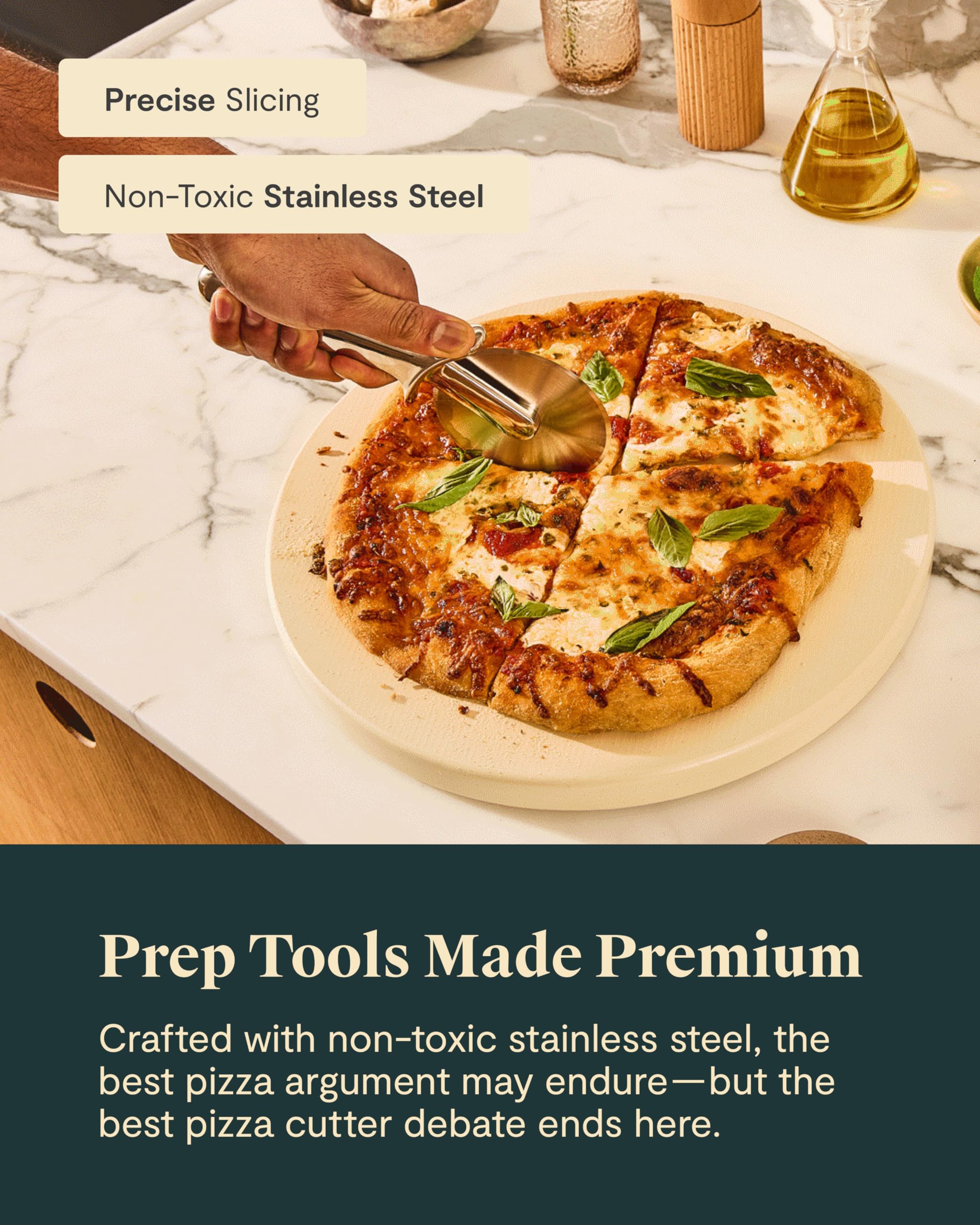 Caraway Pizza Cutter Wheel – Non-Toxic Stainless Steel – Ergonomic Handle with Thumb Rest