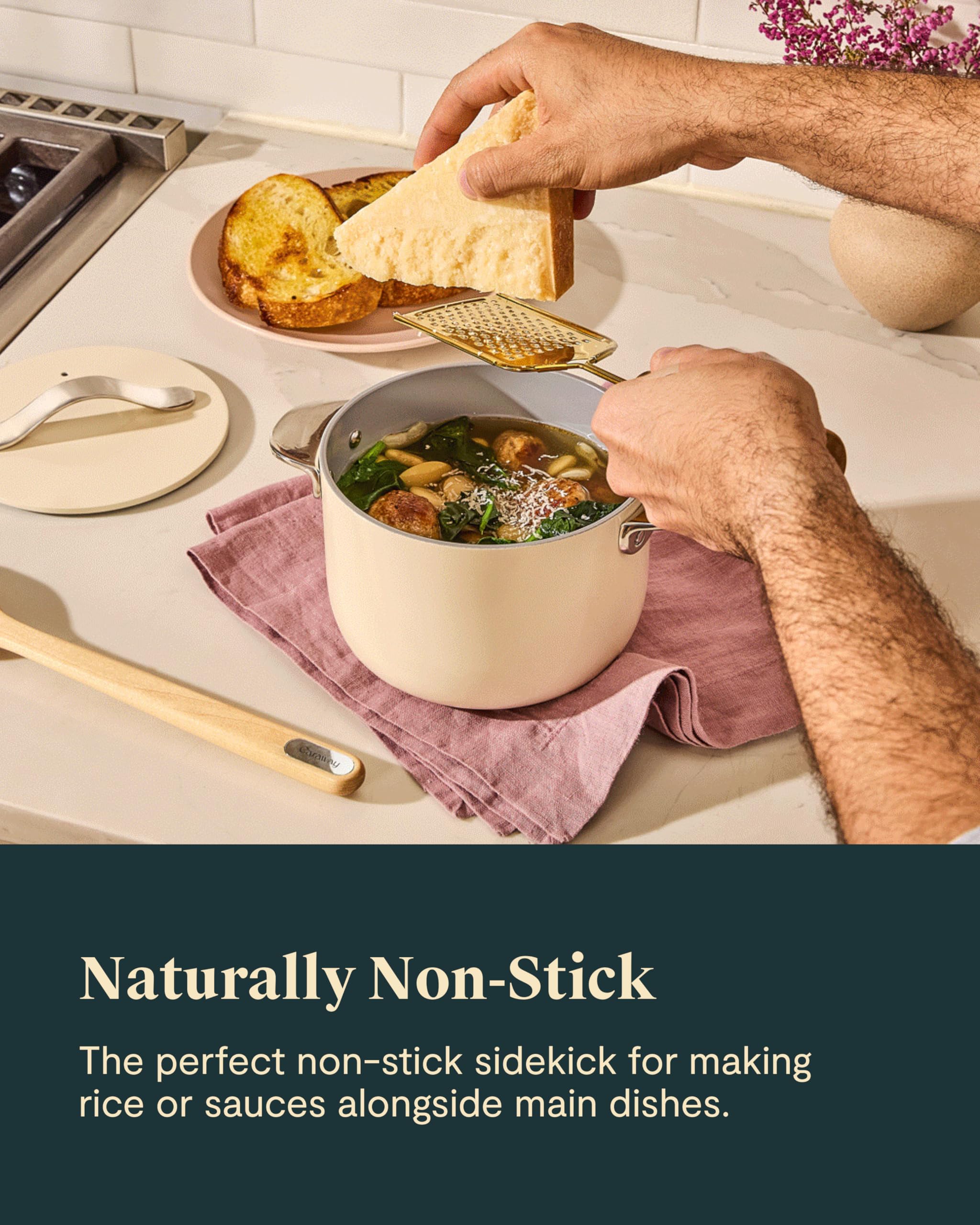 Caraway Petite Cooker – 2 Qt Ceramic Coated Pot, Non-Toxic, Perfect for Rice & Grains, Cream