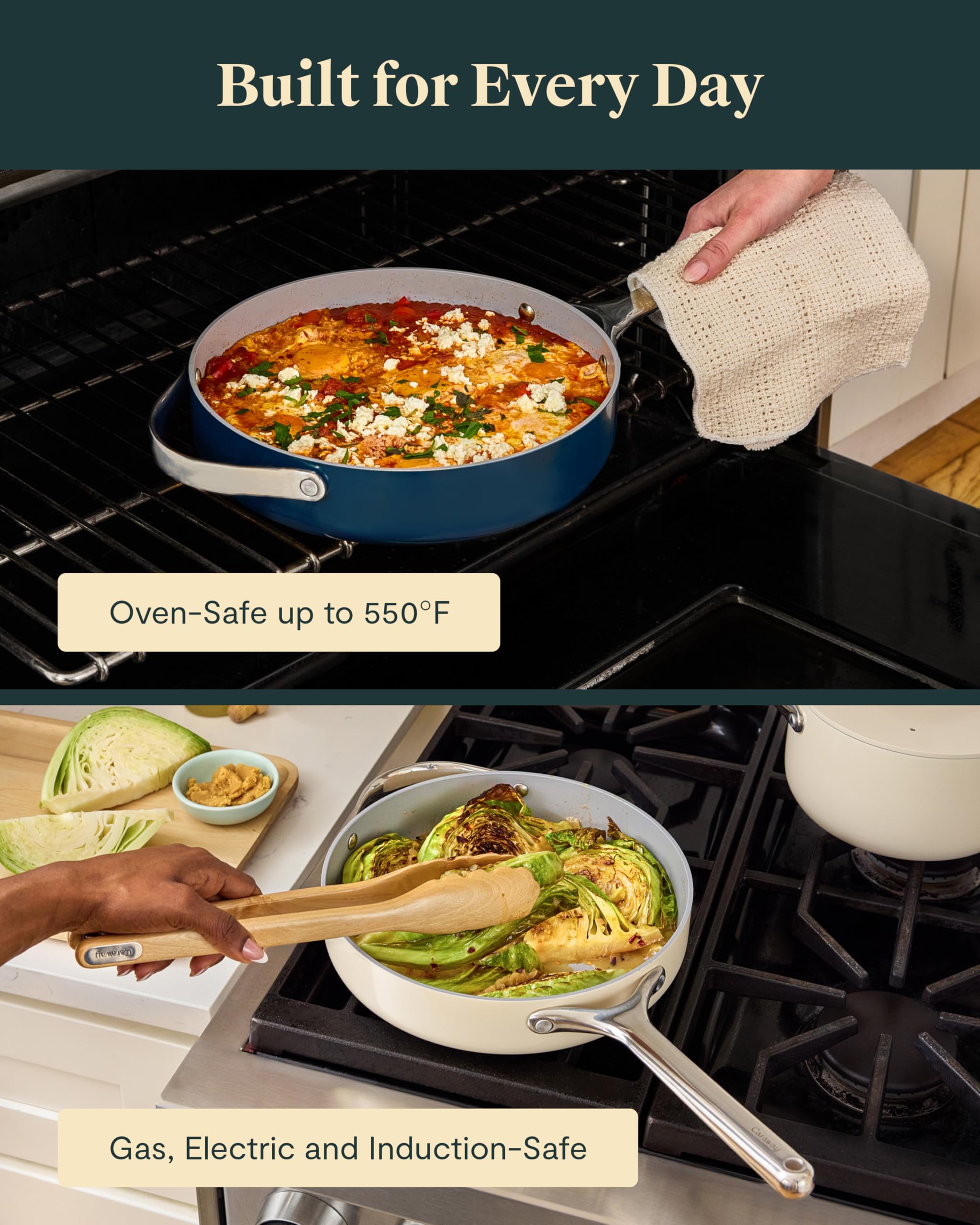 Caraway 12" Nonstick Ceramic Sauté Pan with Lid — 4.5 qt, Non-Toxic, PTFE & PFOA Free