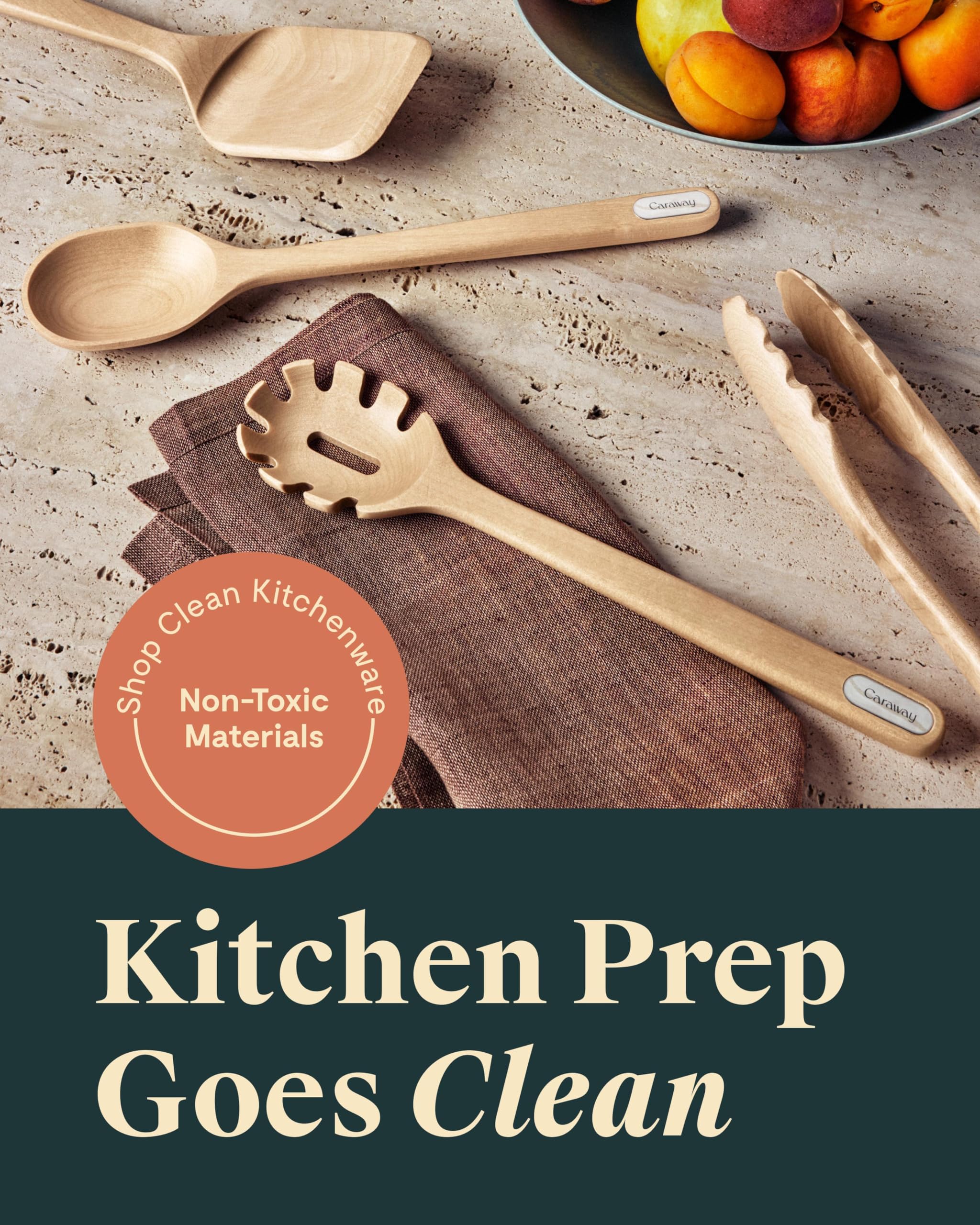 Caraway 5-Piece Wooden Utensil Set – Spoon, Server, Scraper, Spatula & Tongs