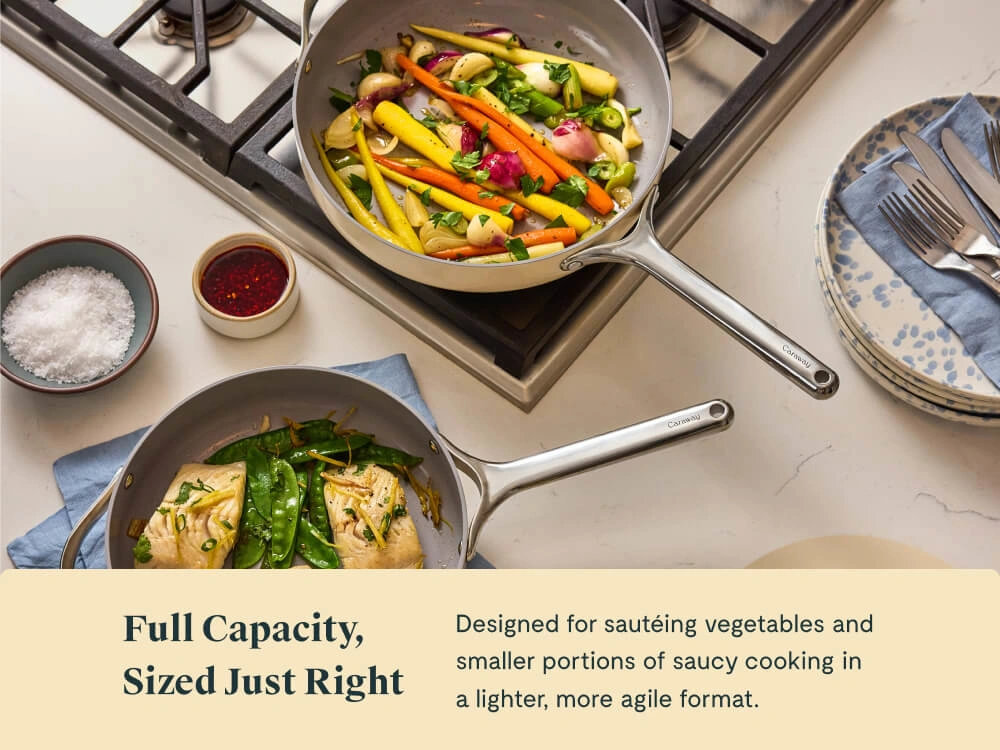 Caraway Small Sauté Pan – 3 qt – Ceramic Non-Stick, Oven Safe to 550°F