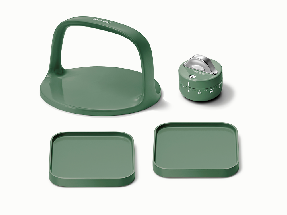 Caraway Clean Accessories Bundle – 4-Piece Kitchen Set with Spoon Rests, Grill Press & Timer